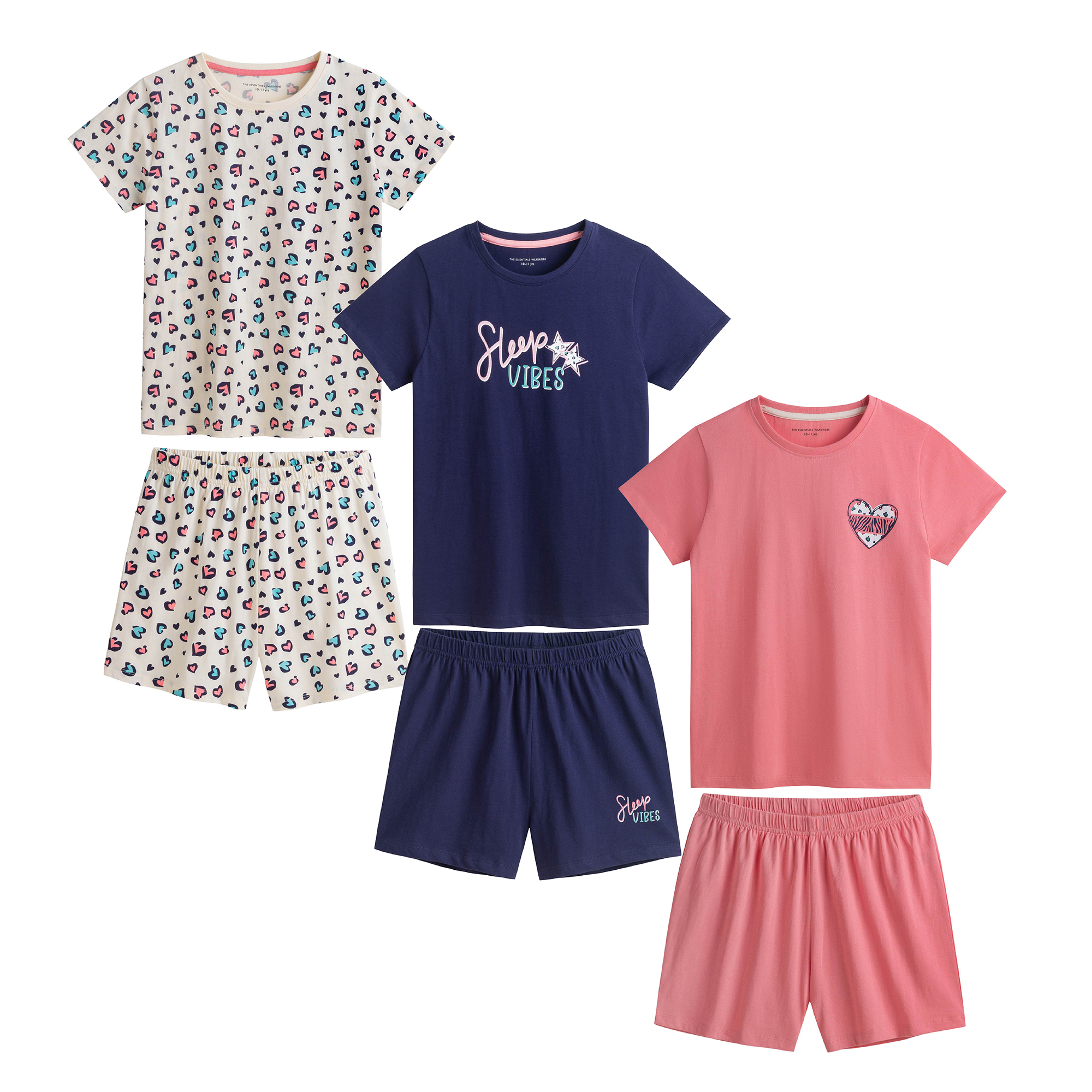 Girls 3 Pack Shorty Pyjamas Sets 100% Cotton Comfortable Kids Sleepwear 8–13