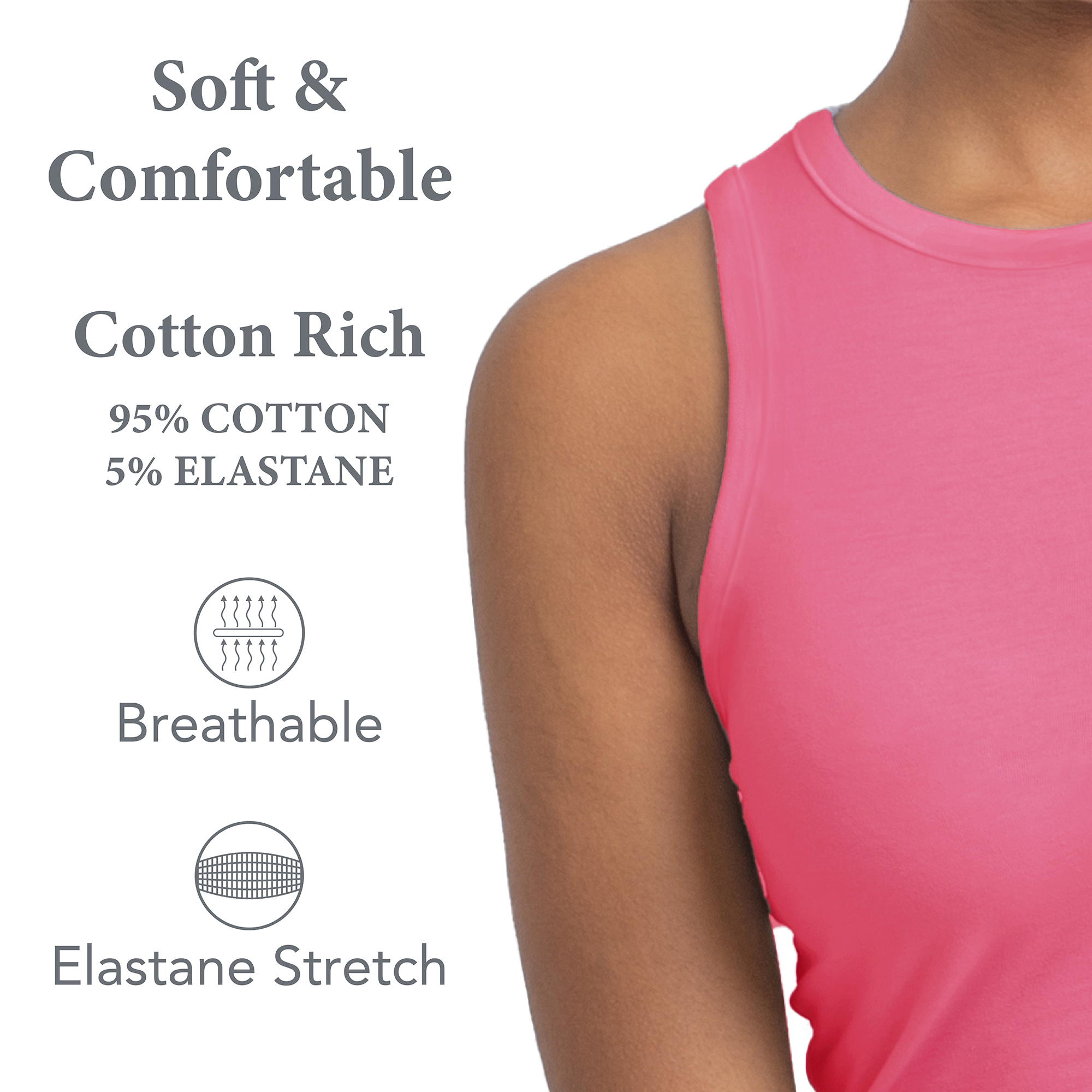 Ladies Vest Sleeveless Crop Tank Top Cotton Rich Elastane Stretch Size 8-22 - Picture 7 of 28