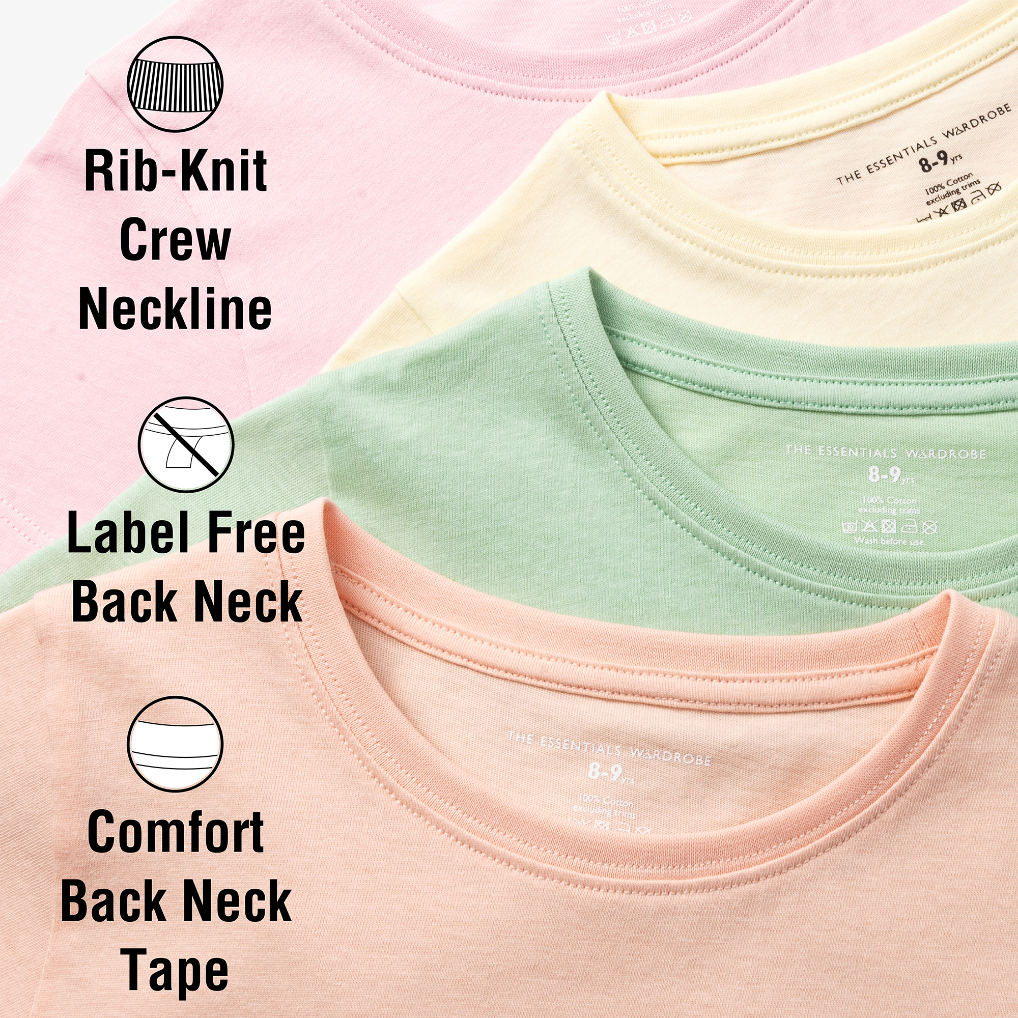 Girls T-Shirt 4 Pack Coloured 100% Cotton T-Shirts Tee Crew Neck Size 4-13 Years - Picture 5 of 13