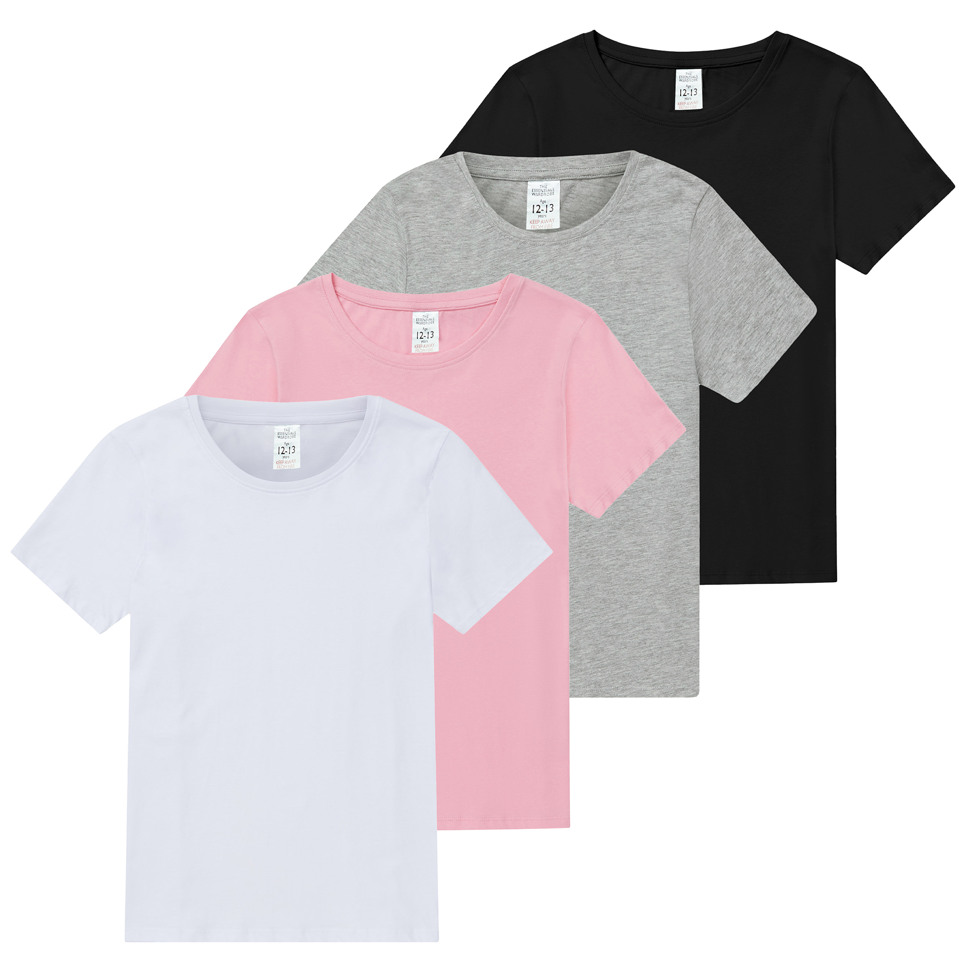 Girls T-Shirt 4 Pack Coloured 100% Cotton T-Shirts Tee Crew Neck Size 2-13 Years - Picture 8 of 9