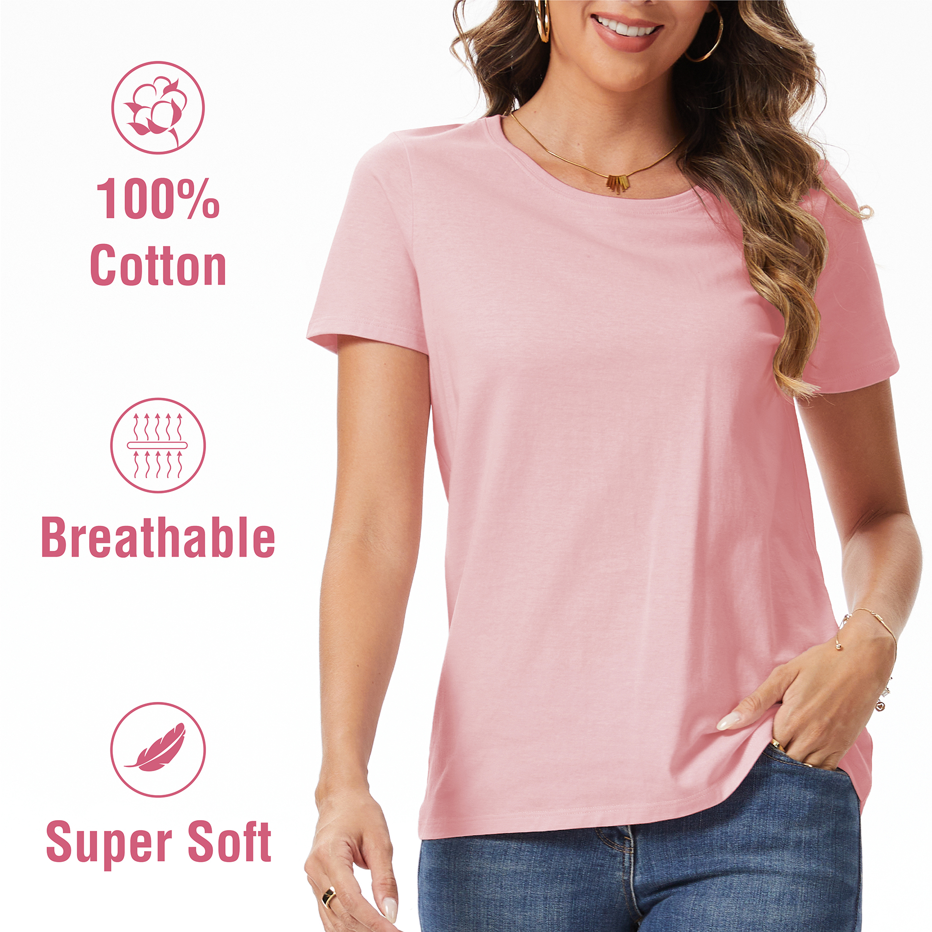 Ladies T-Shirt 3 Pack Coloured 100% Cotton T-Shirts Tee Crew Neck Size S-4XL - Picture 17 of 31