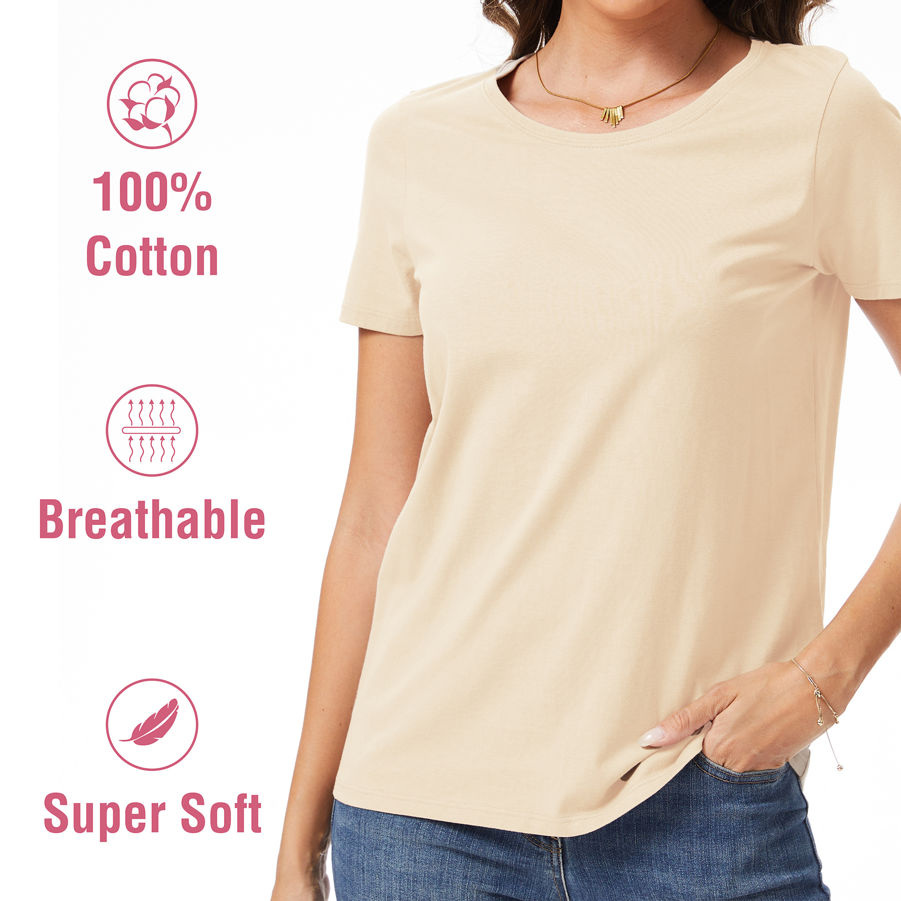 Ladies T-Shirt 3 Pack Coloured 100% Cotton T-Shirts Tee Crew Neck Size S-4XL - Picture 29 of 31