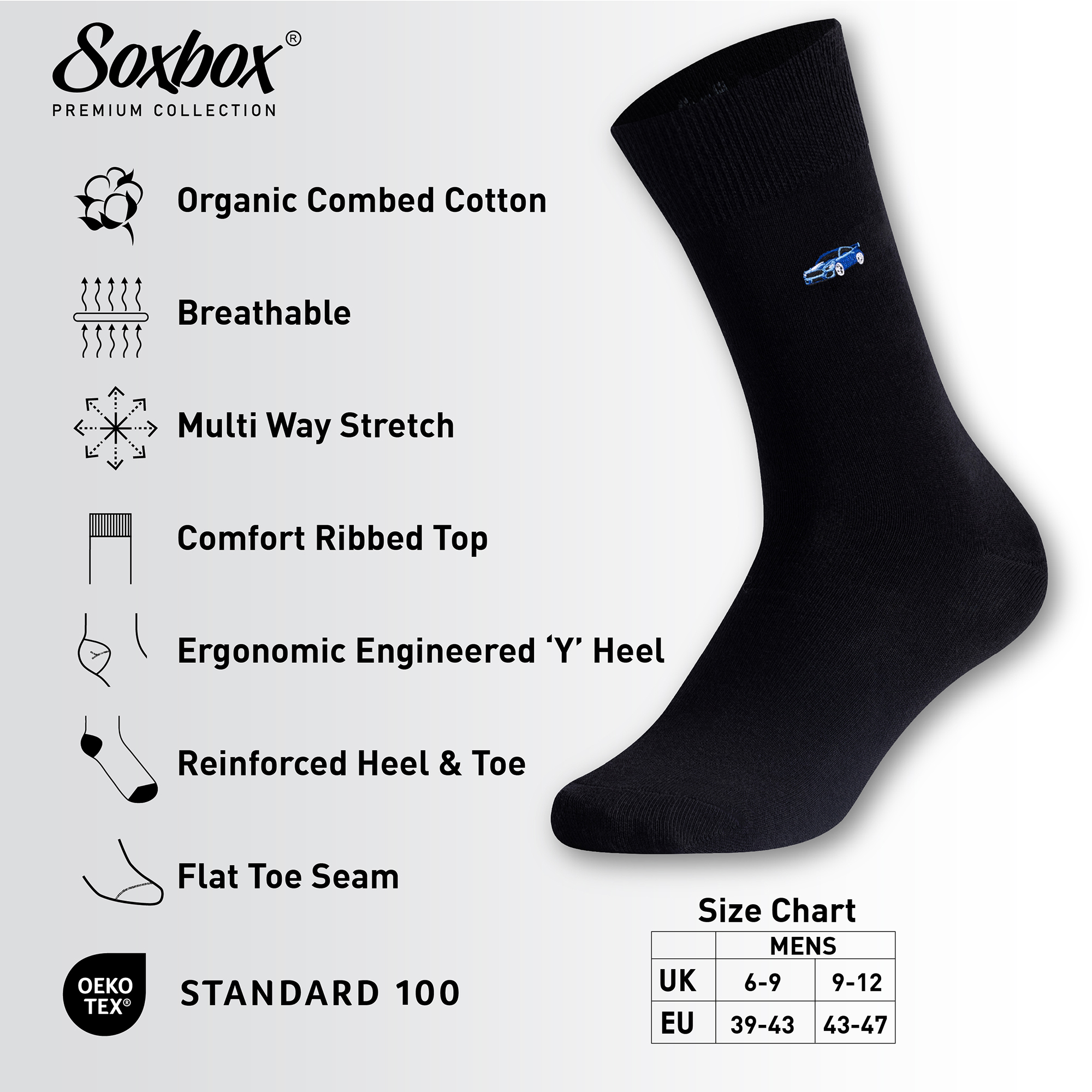 Mens Black Socks 6 and 12 Pairs Premium Organic Combed Cotton Breathable Gifting - Picture 21 of 22