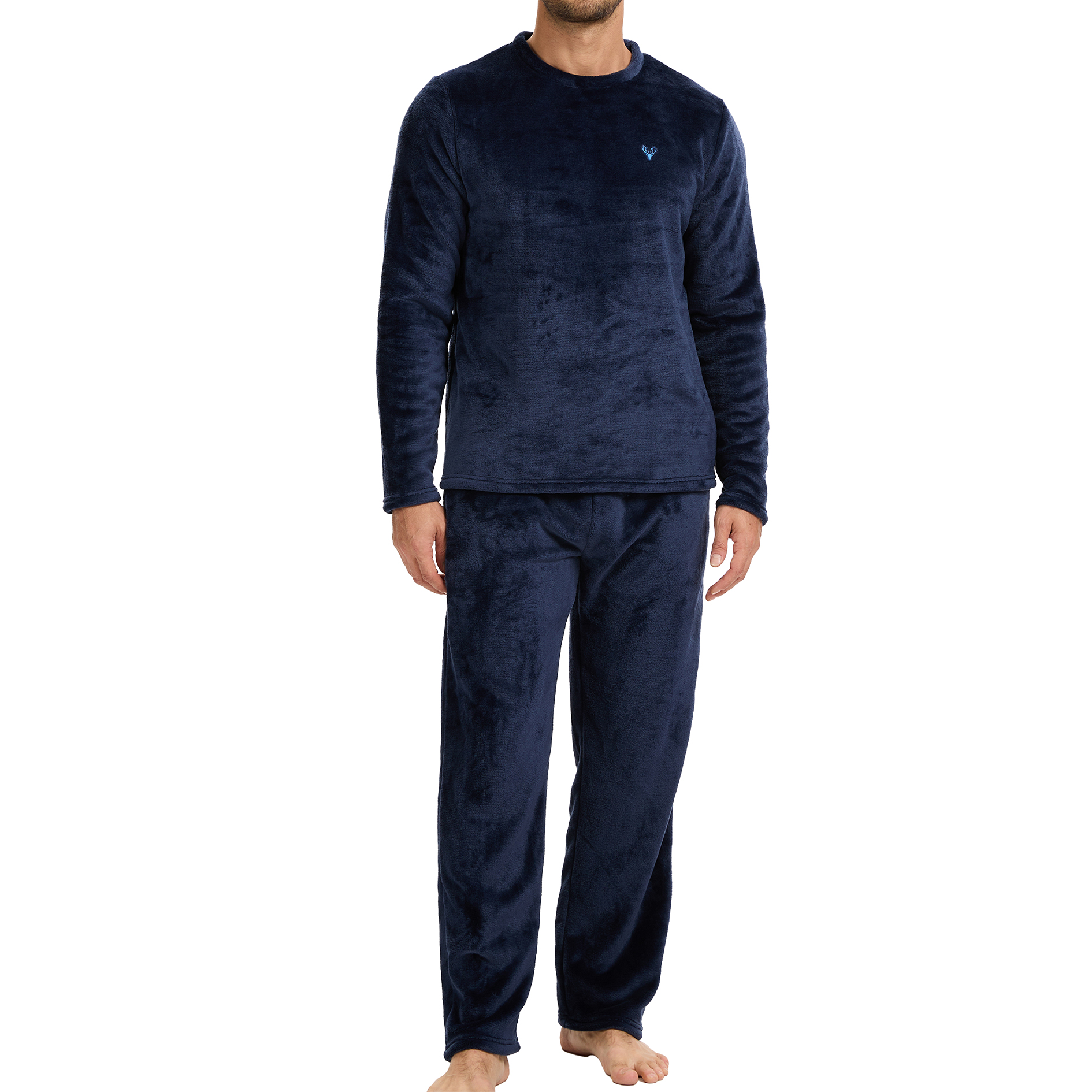 Mens Fleece Pyjama Set Heavy Fleece Cosy Long Sleeve T-Shirt & Bottom Pants S-XL