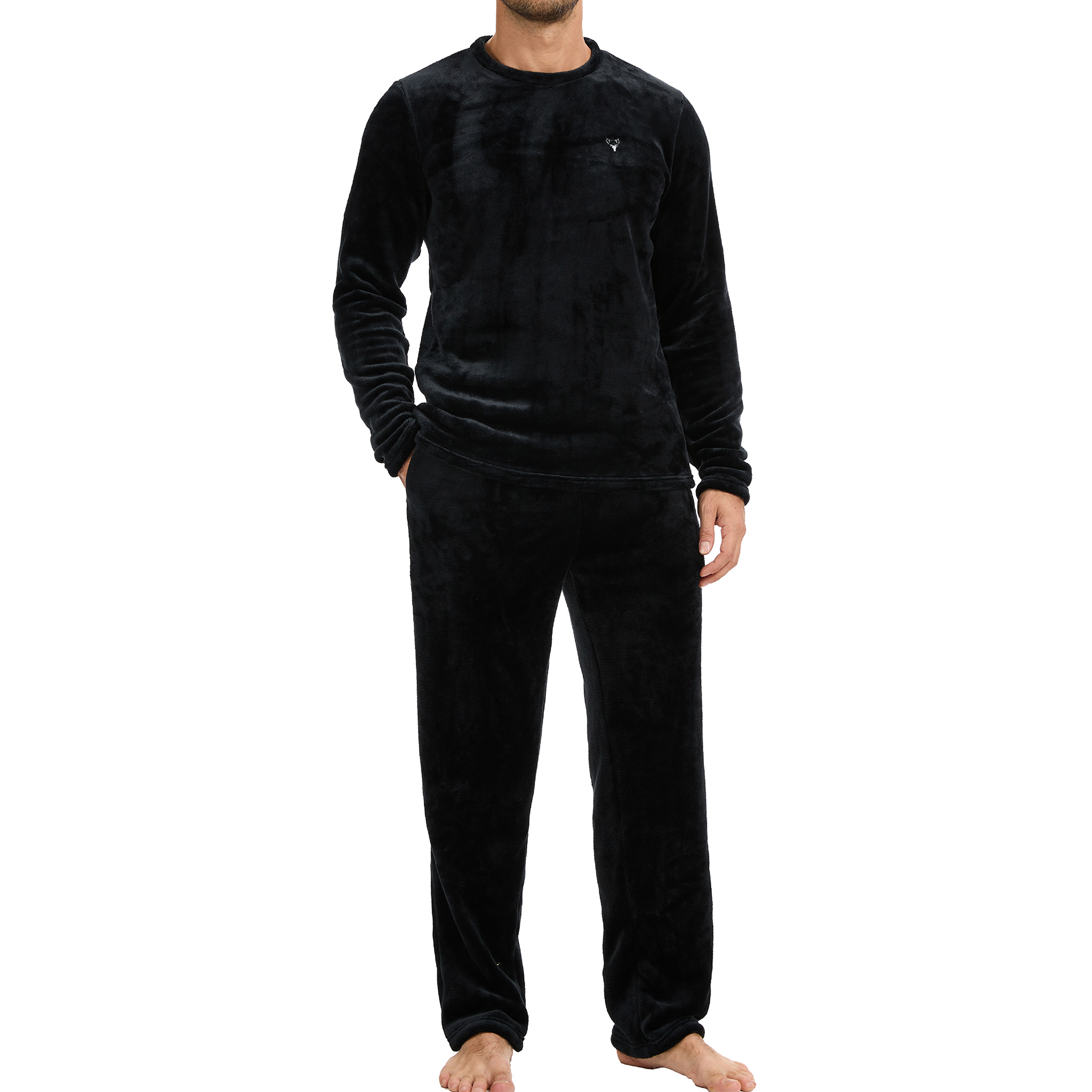 Mens Fleece Pyjama Set Heavy Fleece Cosy Long Sleeve T-Shirt & Bottom Pants S-XL