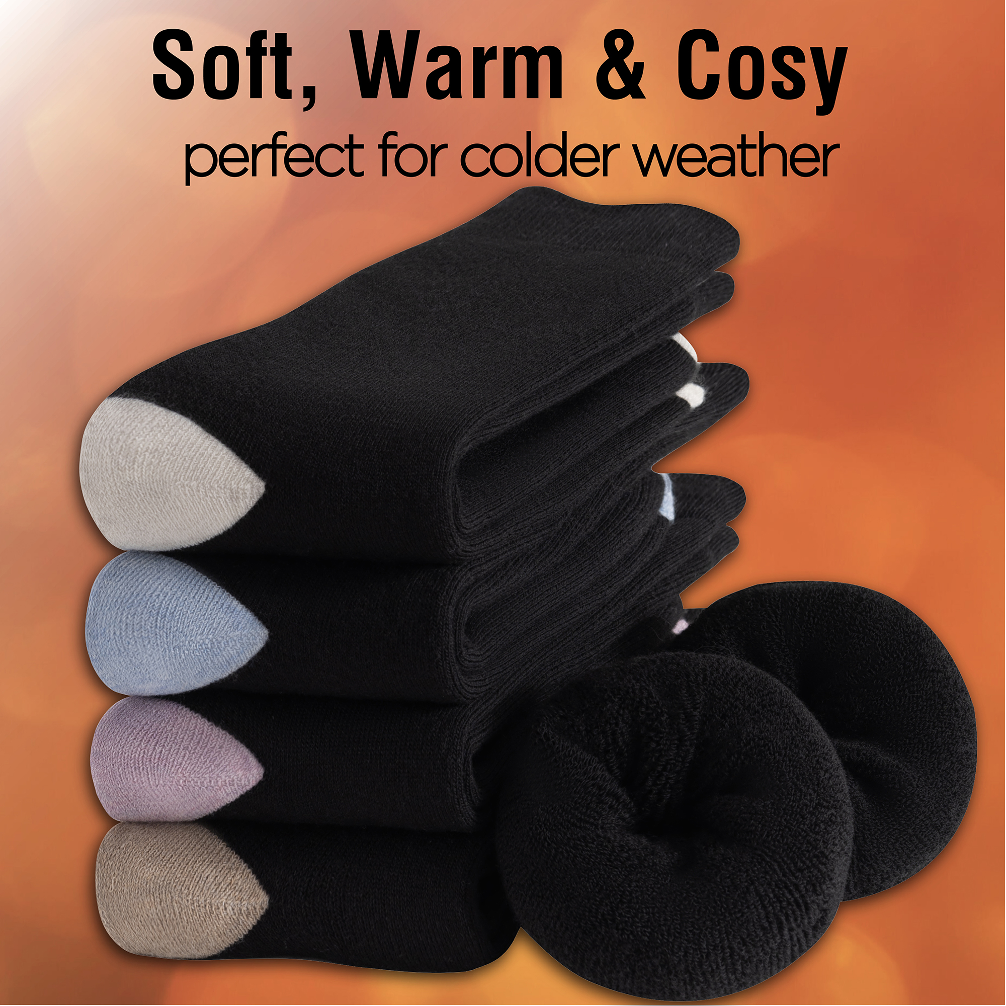 Ladies Thermal Socks 5 Pack Fully Cushioned Warm Moisture Wicking Terry Padding - Picture 10 of 19