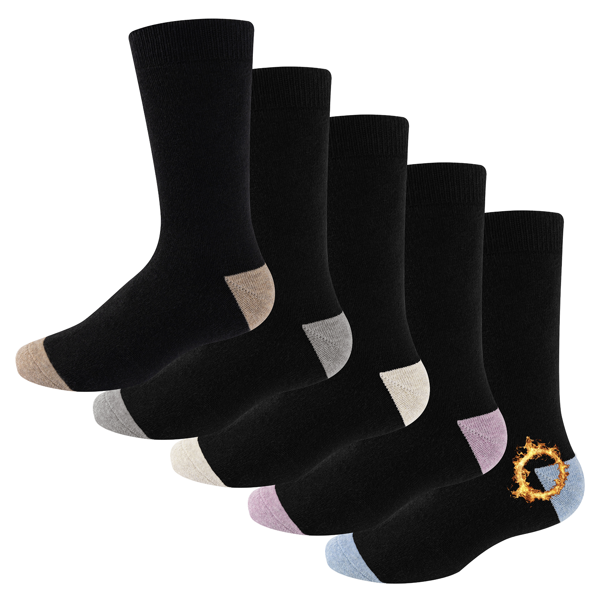 Ladies Thermal Socks 5 Pack Fully Cushioned Warm Moisture Wicking Terry Padding - Picture 8 of 19