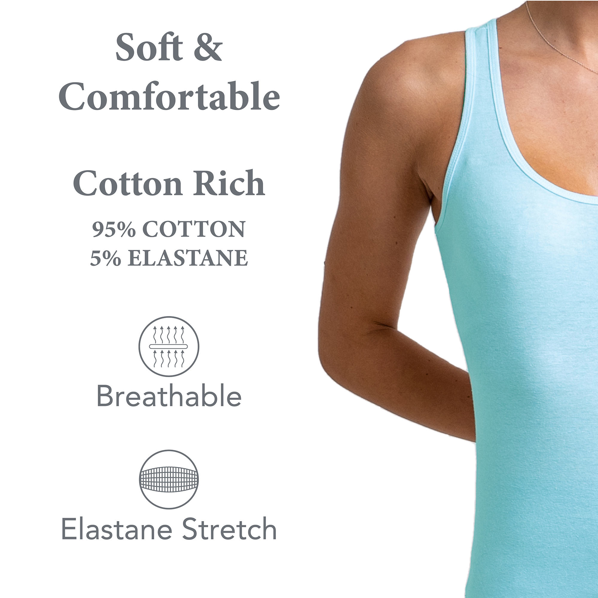 Ladies Vest Top Full Length Tank Top Cotton Rich Elastane Stretch Size 8-22