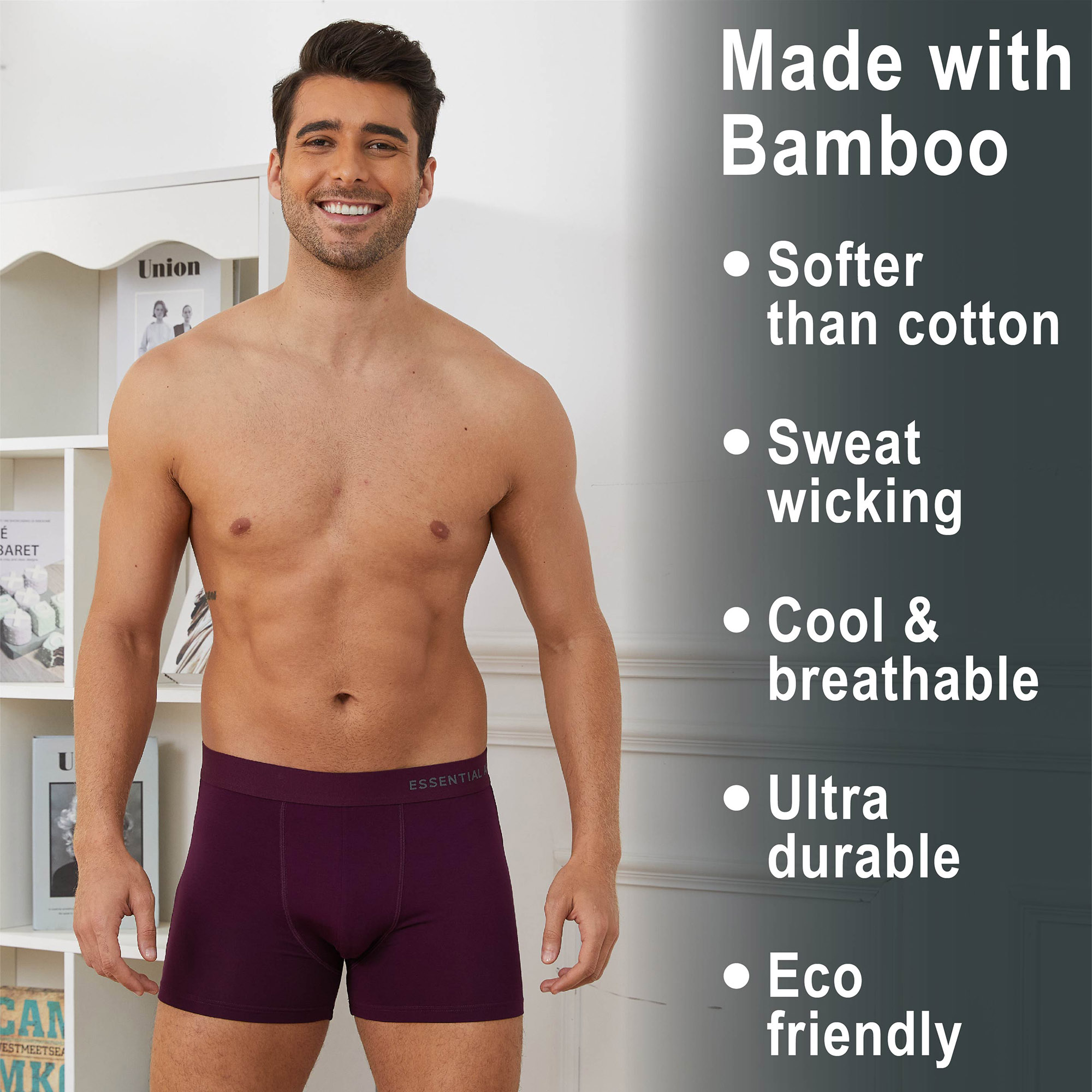 Mens Bamboo Boxers 6 Pack Breathable Elasticated Waistband Elastane Stretch S-XL - Picture 13 of 22