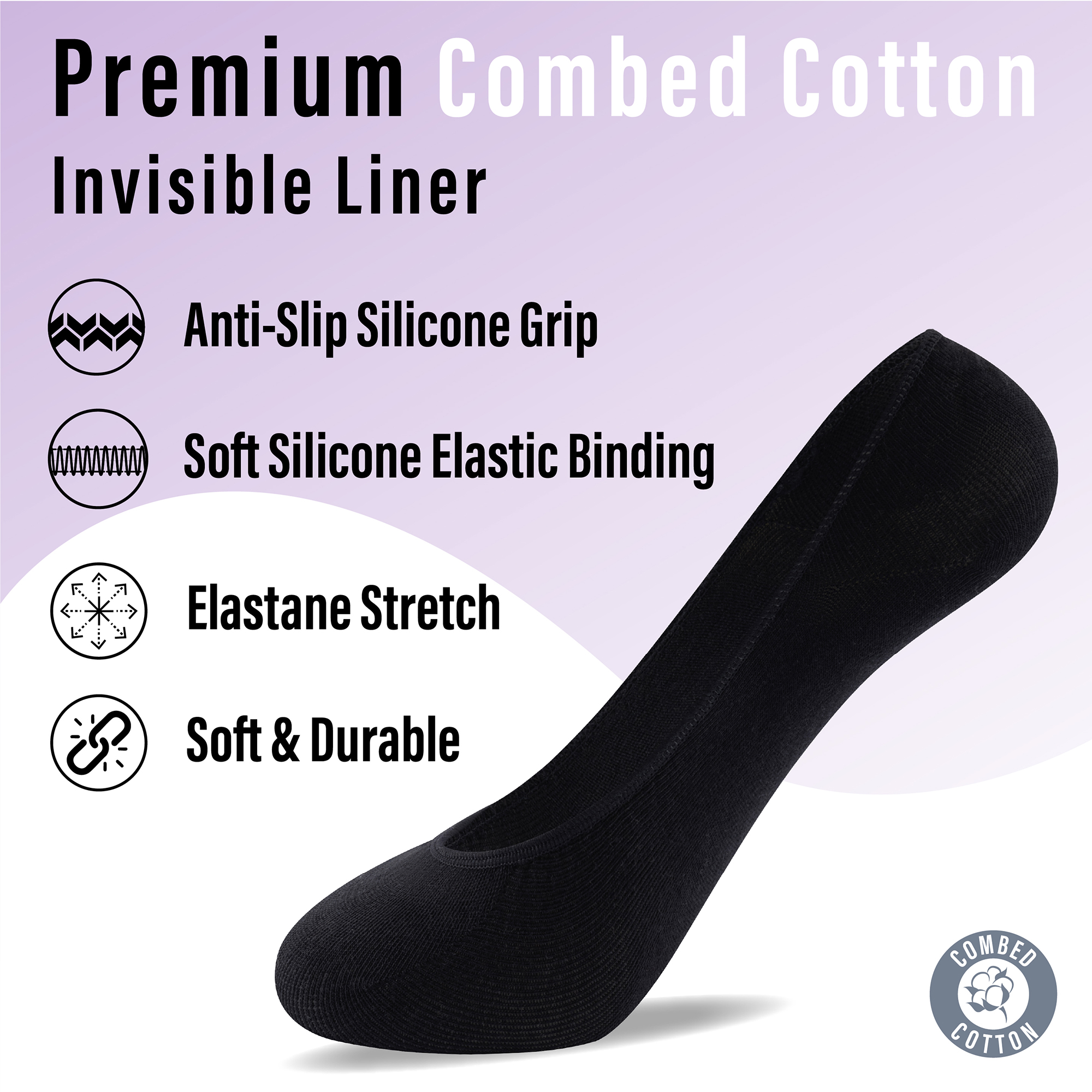 Ladies Invisible Socks Womens 6 Pairs No Show Breathable Combed Cotton Socks - Picture 3 of 13