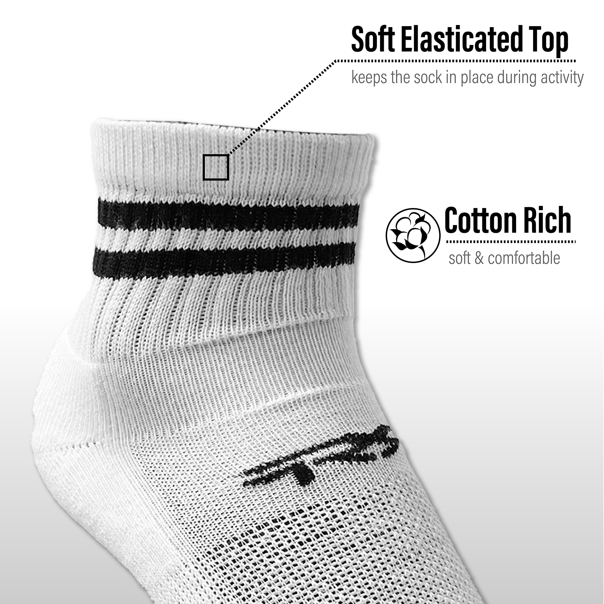Mens Ladies Sport Socks 6 Pairs Black Cotton Rich Unisex Cushion Sole