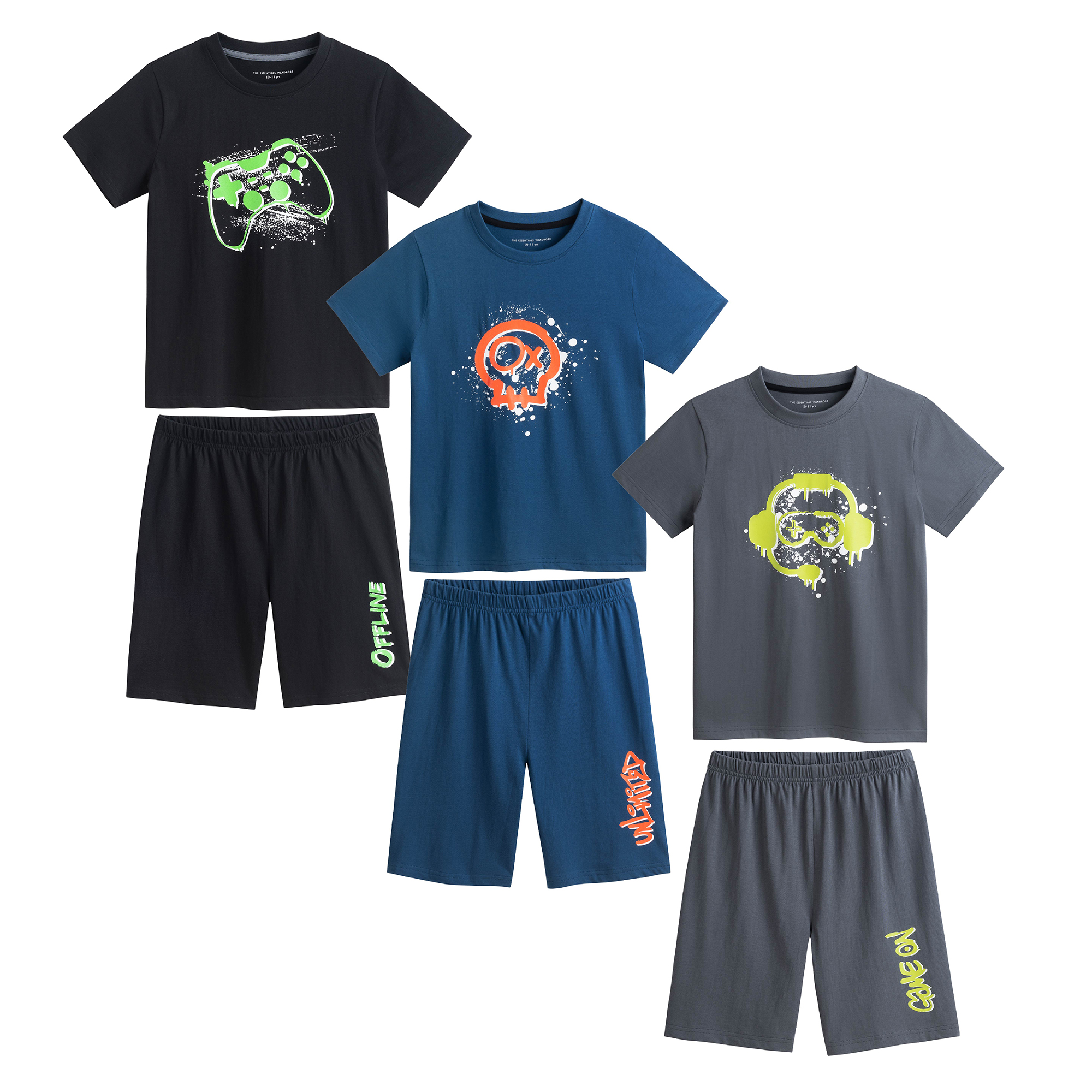 Boys 3 Pack Shorty Pyjamas Sets 100% Cotton Comfortable Kids Sleepwear Ages 8–13