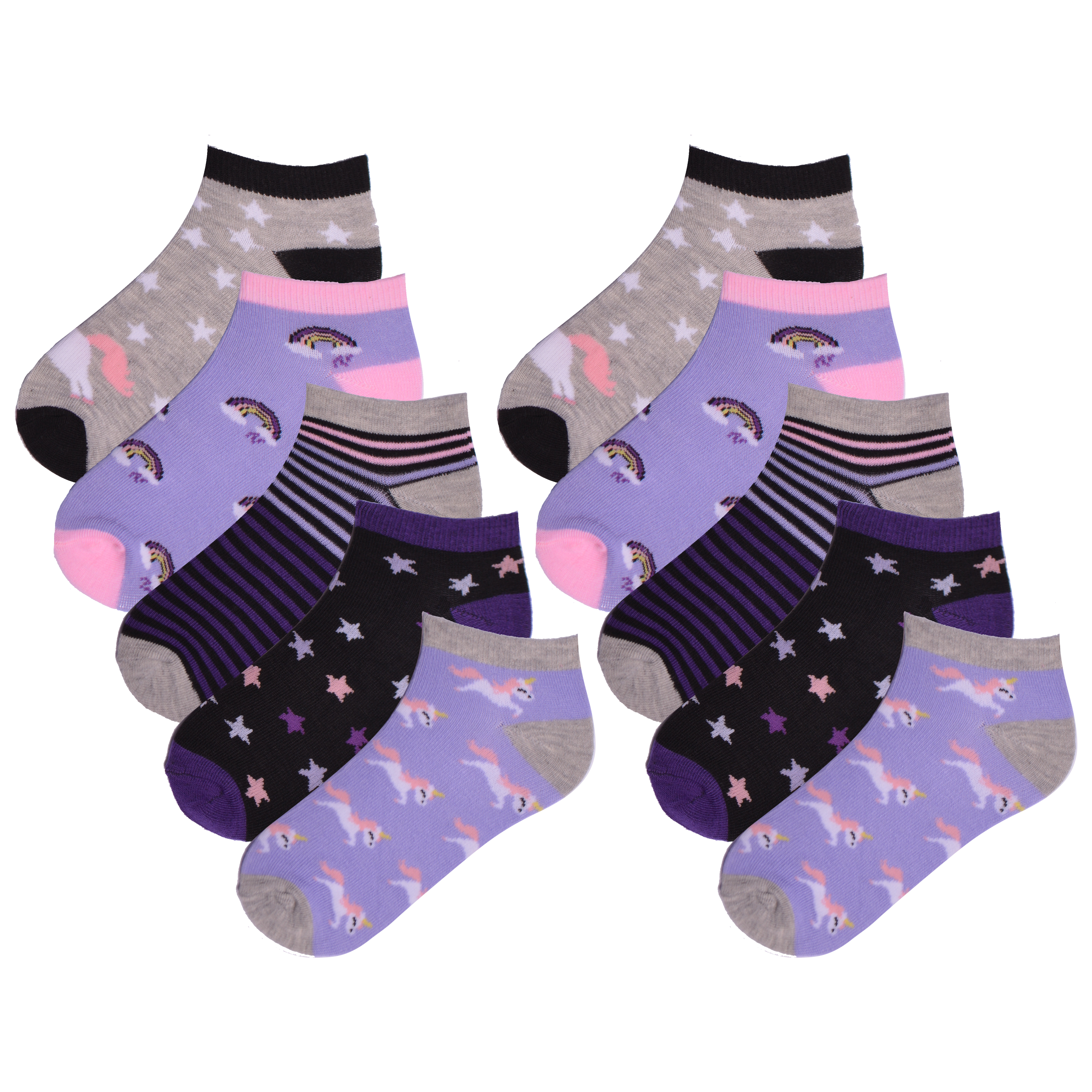 Girls 10 Pairs Trainer Socks Liners Childrens Kids Design Trainer Liner Socks 