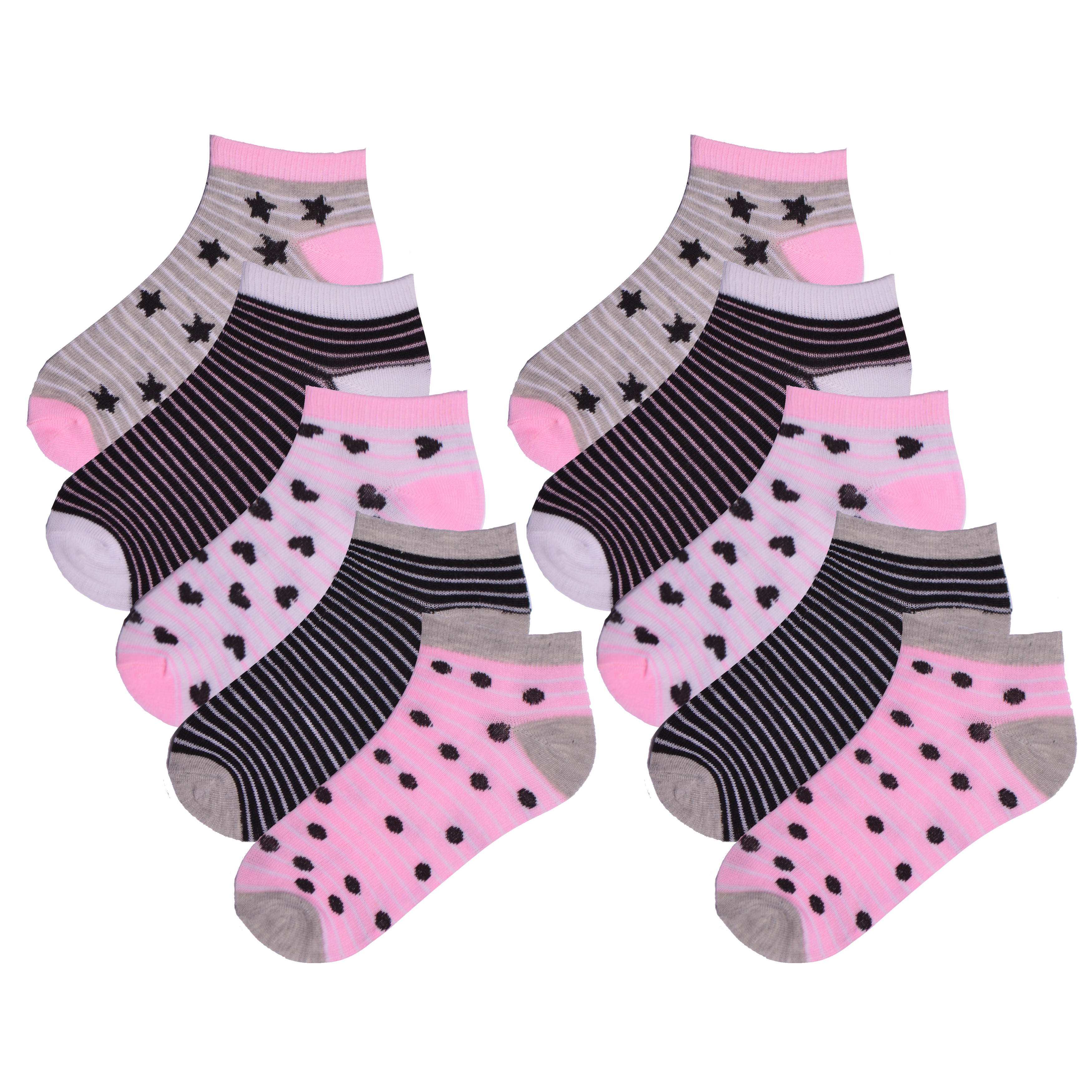 5 10 Pairs Girls Childrens Kids Socks Trainer Liner Low Cut Ankle Arch Support Size 9-12 12.5-3.5 4-5.5