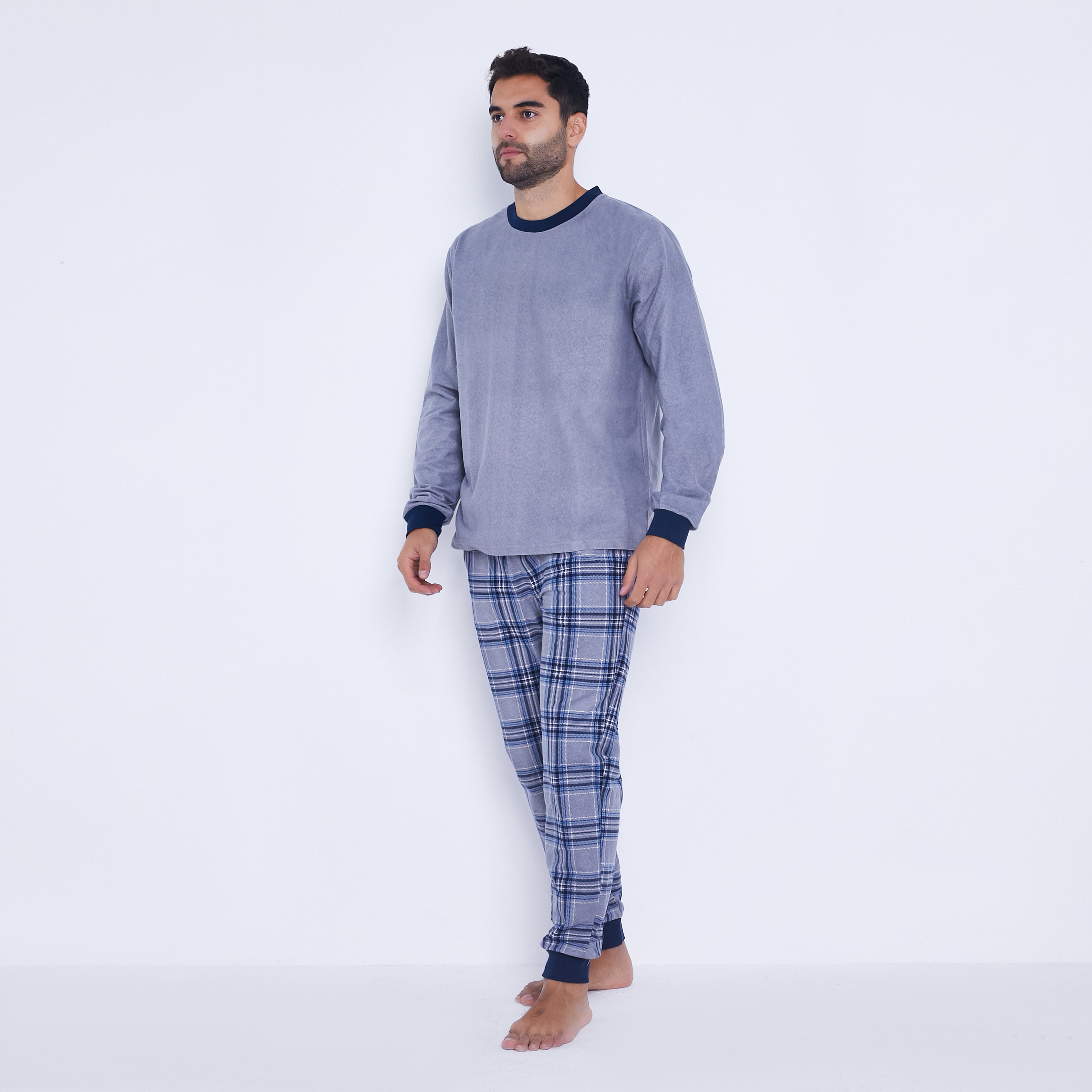 Mens Fleece Pyjamas Supersoft Cosy Set Long Sleeve Check Nightwear Size S-XL