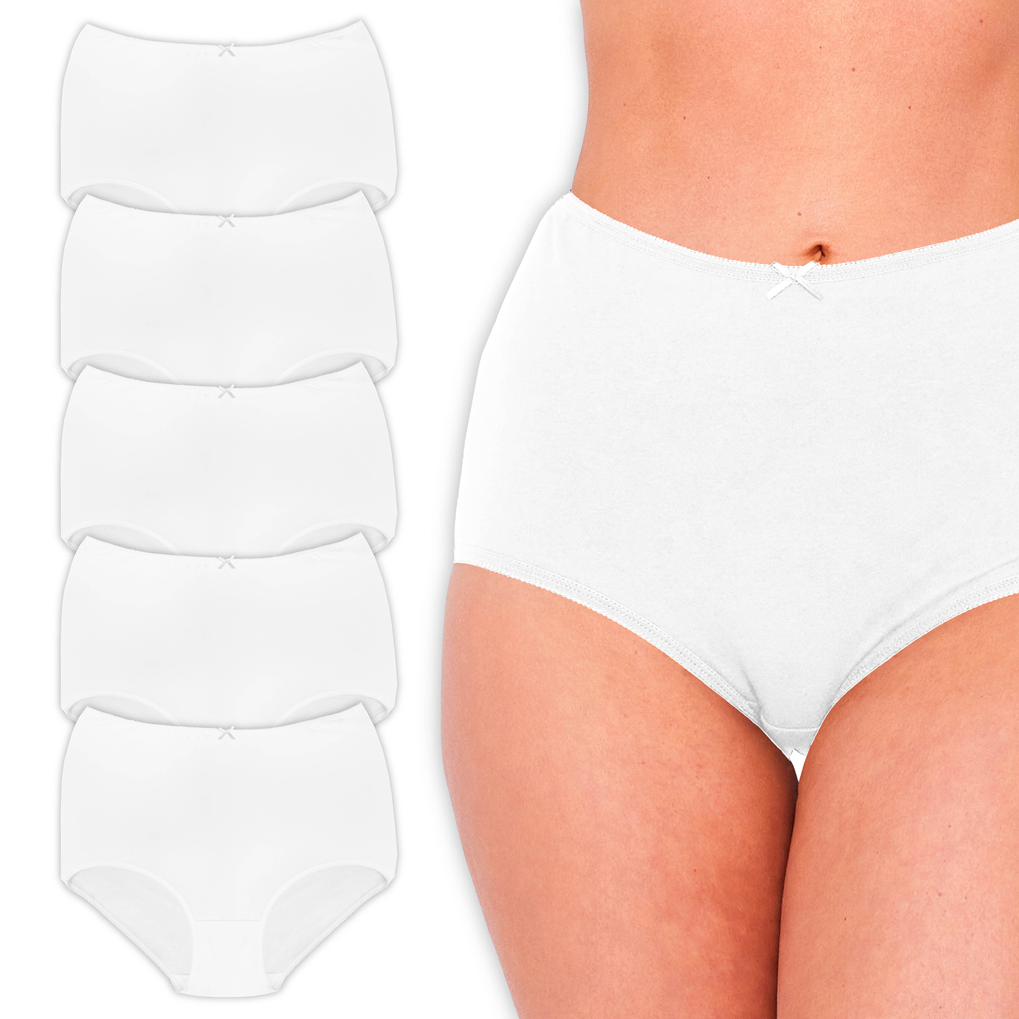 5 Pack Ladies Briefs Maxi, 100% Cotton Full Comfort Fit Underwear, Size  10-24
