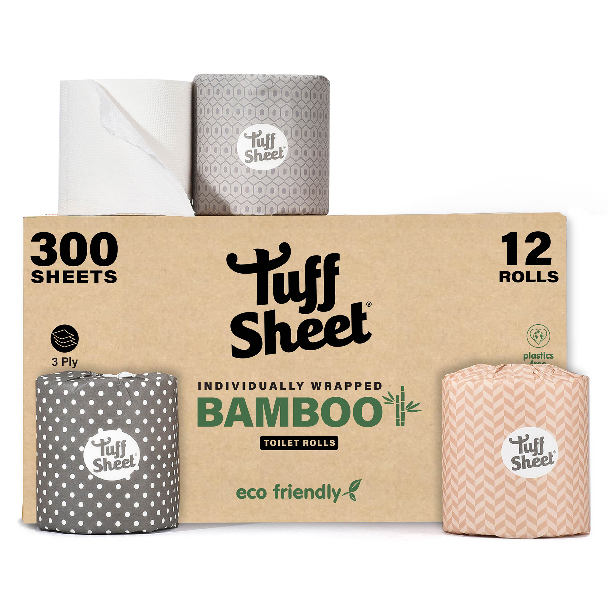 Bamboo Toilet Rolls 12-48 Pack 3-Ply Strength, Plastic-Free Tissue, 300 sheets - Picture 2 of 19