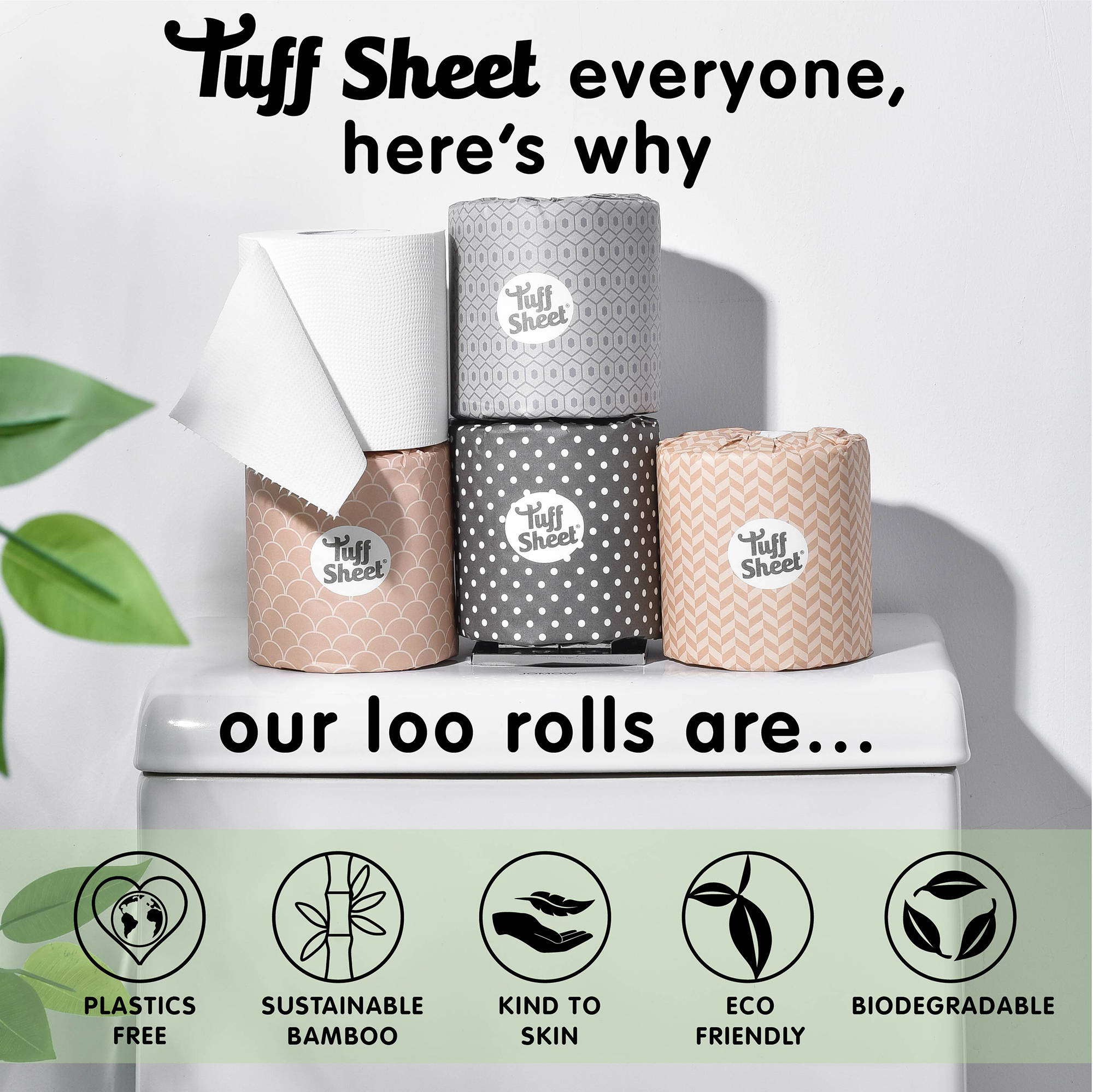 Bamboo Toilet Rolls 12-48 Pack 3-Ply Strength, Plastic-Free Tissue, 300 sheets - Picture 9 of 19