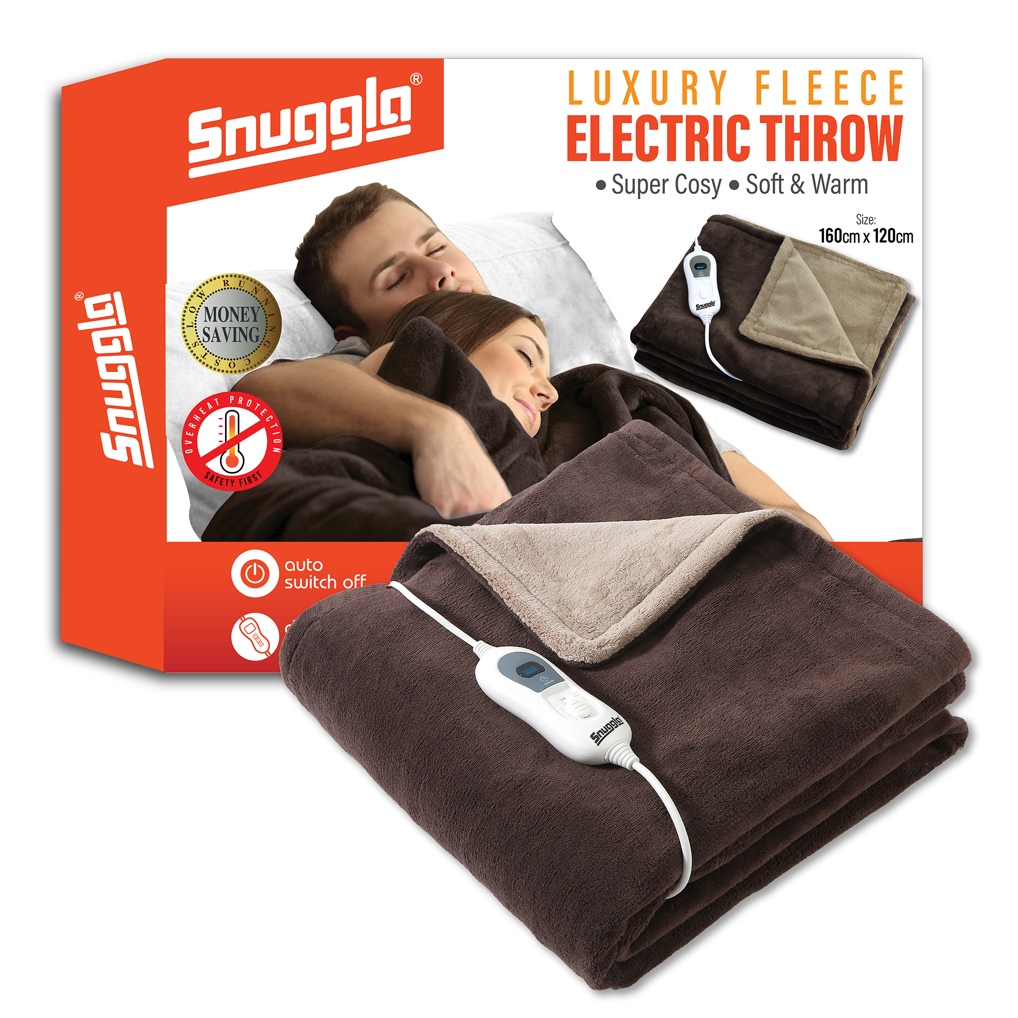 Electric Heated Throw Soft Fleece Over Blanket Warm Cosy Winter 160cm x 120cm	