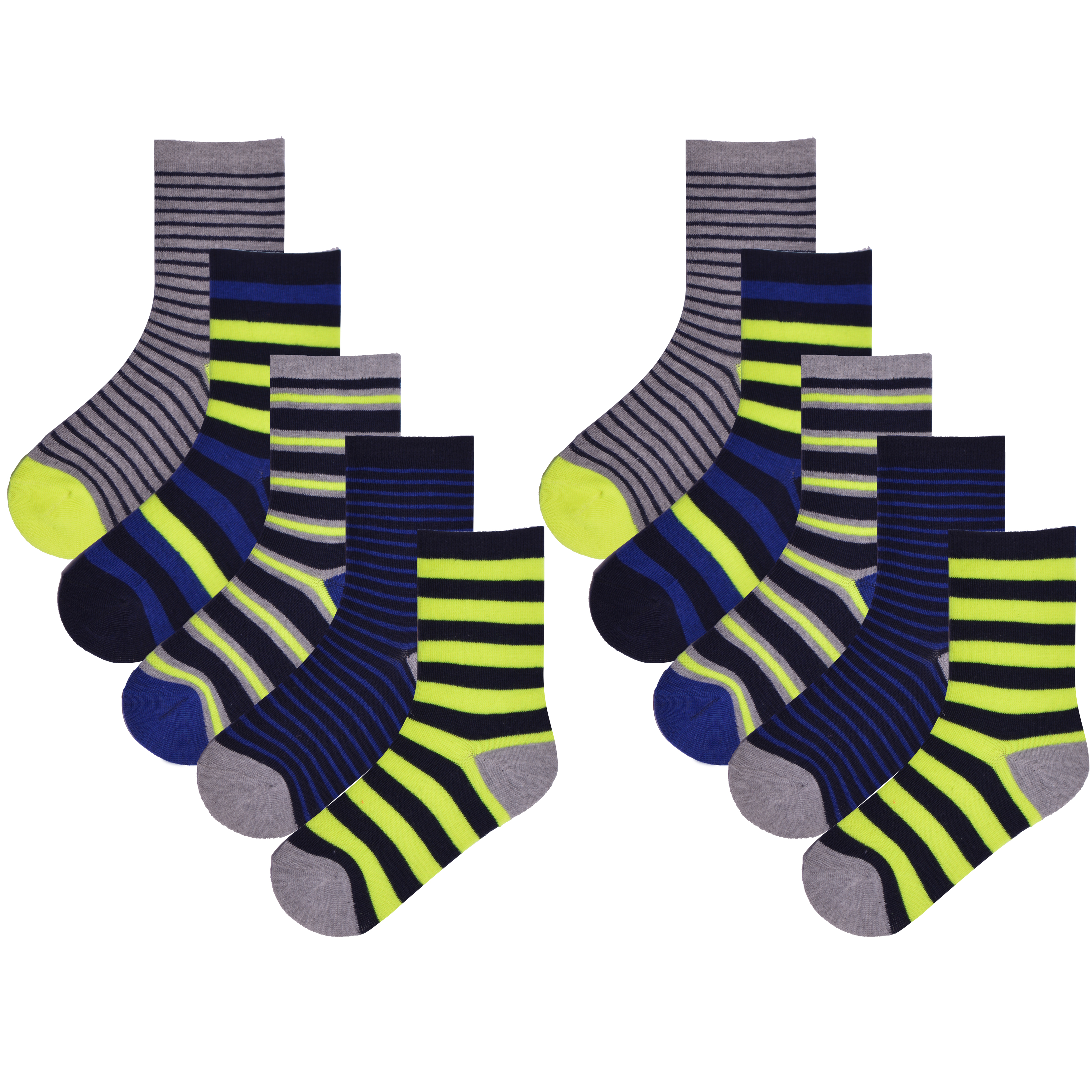Boys 10 Pairs Ankle Socks Childrens Stripes Coloured Bright Design Socks 