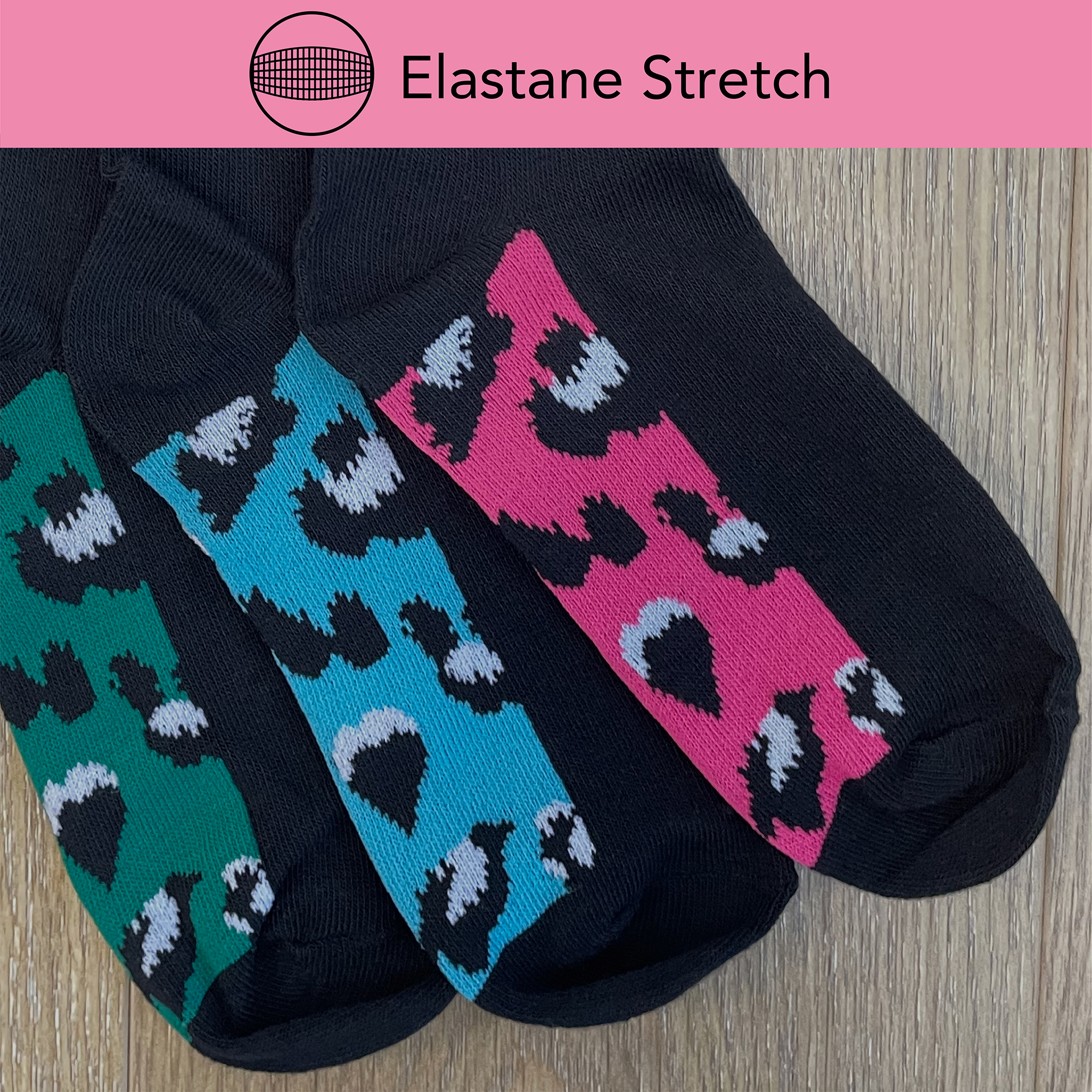 Ladies 5 Pack Leopard Design Socks Butterfly Footbed Cotton Rich Black Size 4-8 - Picture 8 of 13