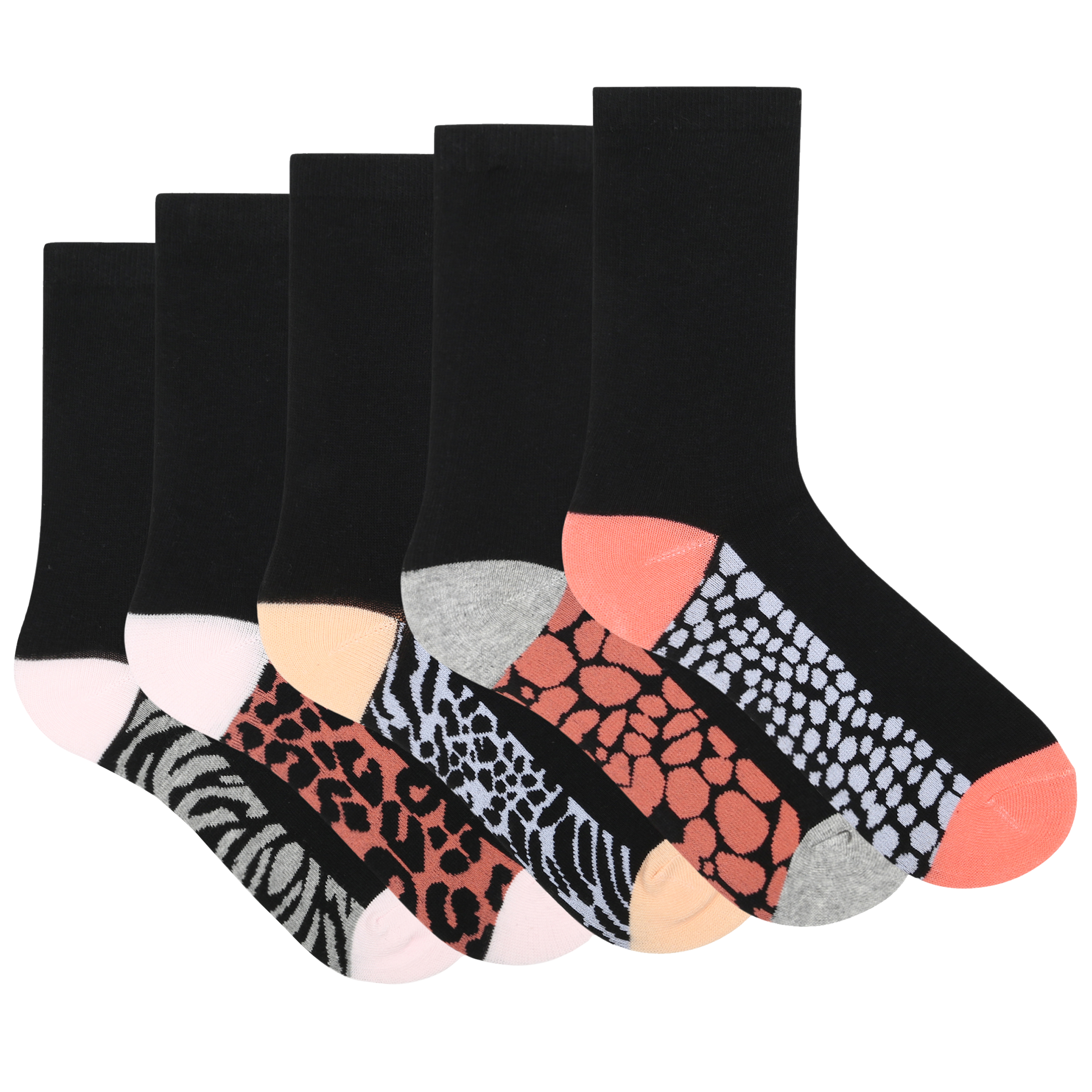 Ladies 5 Pack Side By Side Design Socks Coloured Bright Cotton Rich Premium Size 4-8