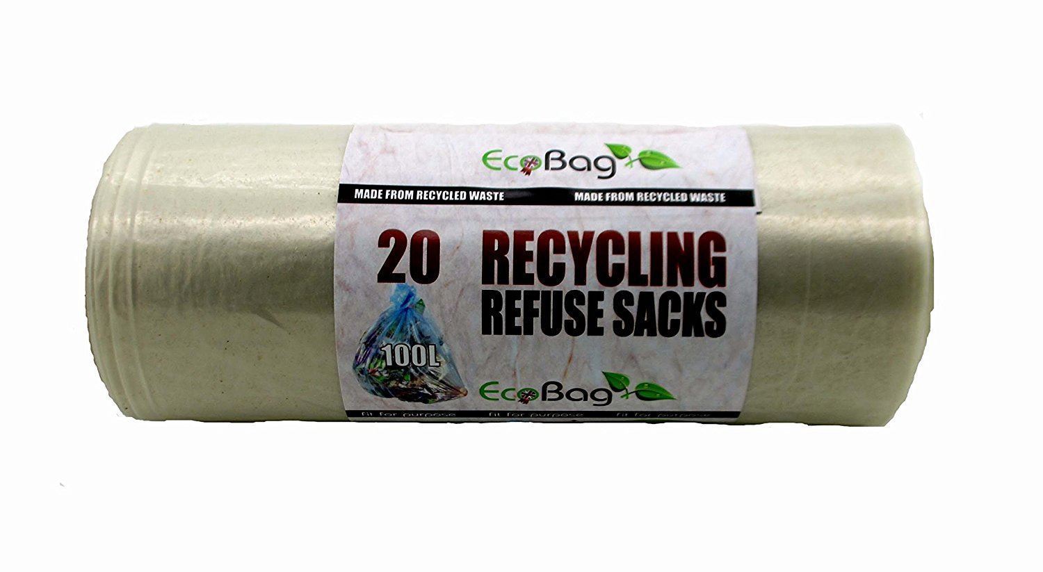 20 x Eco Bag Strong Clear Recycling Sacks 100L 88 Gauge Bin Refuse