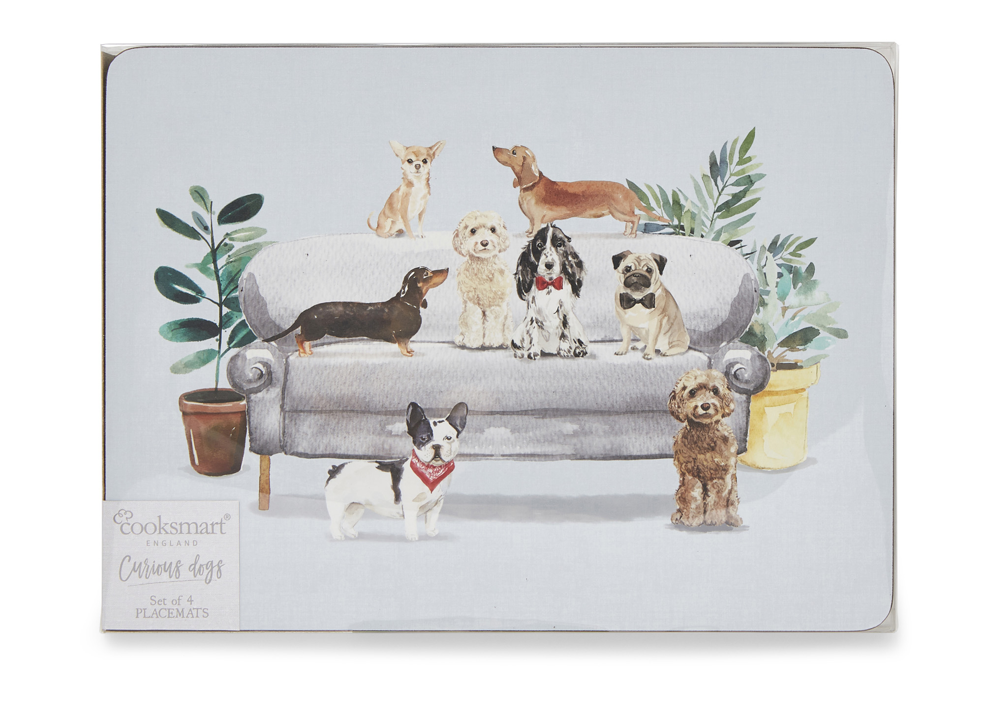 Cooksmart CURIOUS DOGS Placemats Set of 4 Rectangular Dining Table