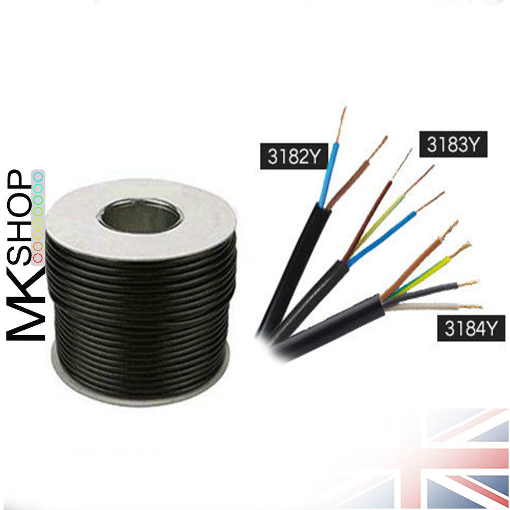 Black Round Flexible Cable Multi Core 3182Y 3183Y 3184Y 3185Y 0.75-2 ...