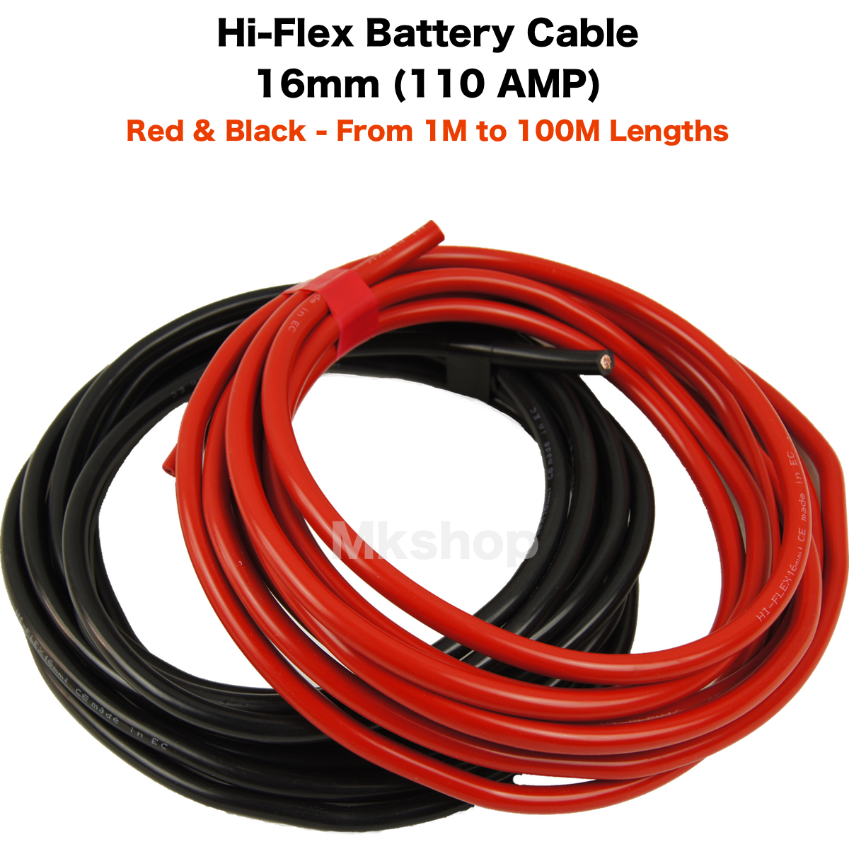 16mm2 110 A Amps Flexible PVC Battery Welding Cable Black Red 1-100M M Lengths