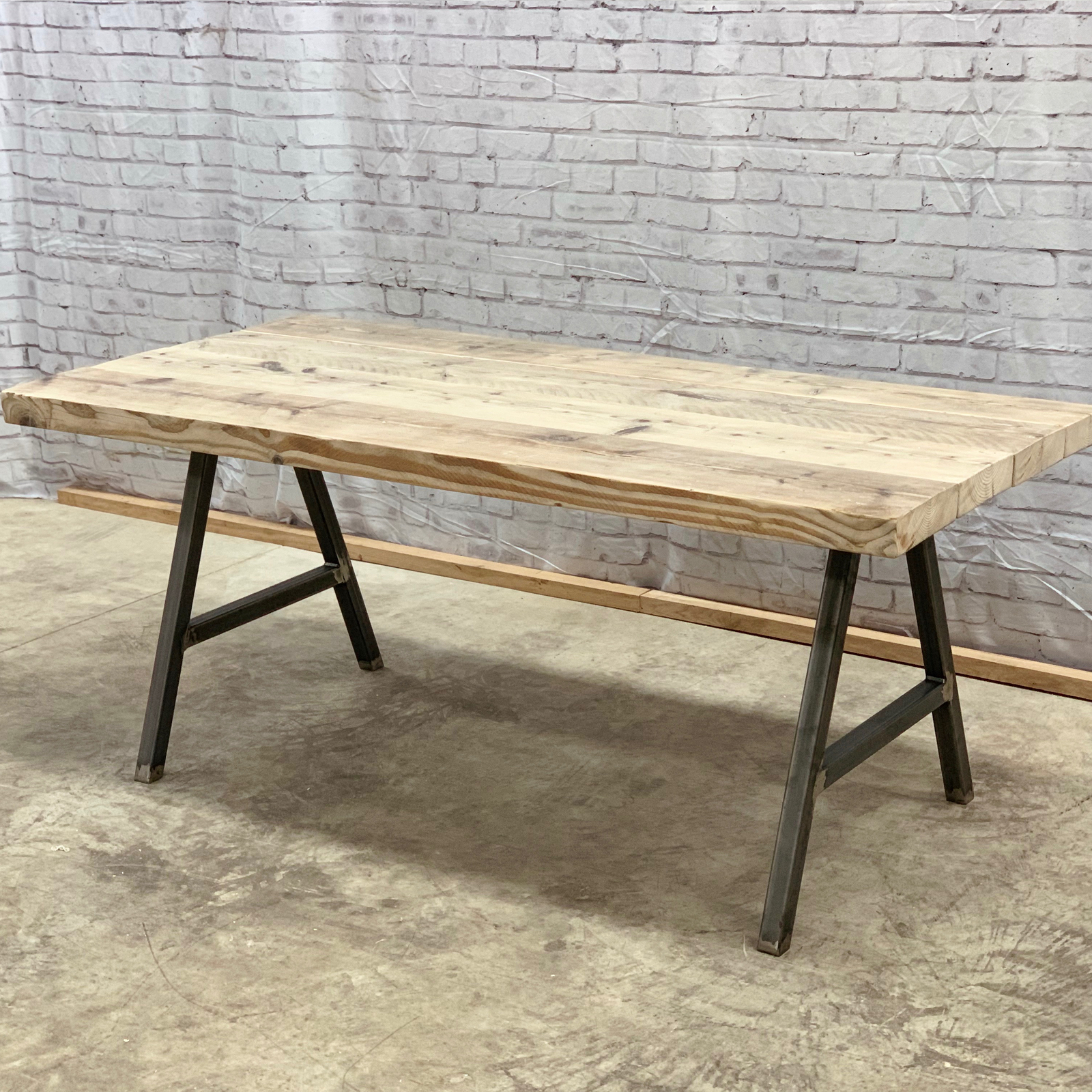 Industrial Dining Table Bench Style Vintage Rustic White Wood Chic