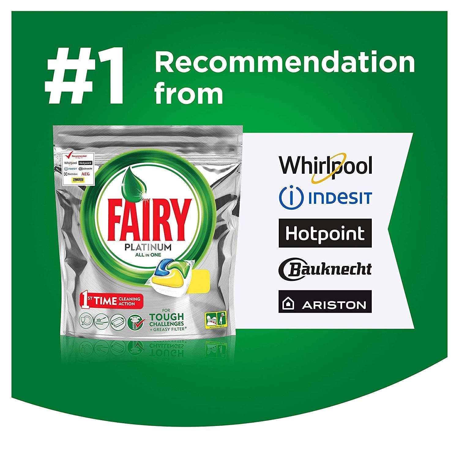 Fairy Platinum Dishwasher Tablets Lemon All-in-One Dissolving Tablets XL 65 Pack 