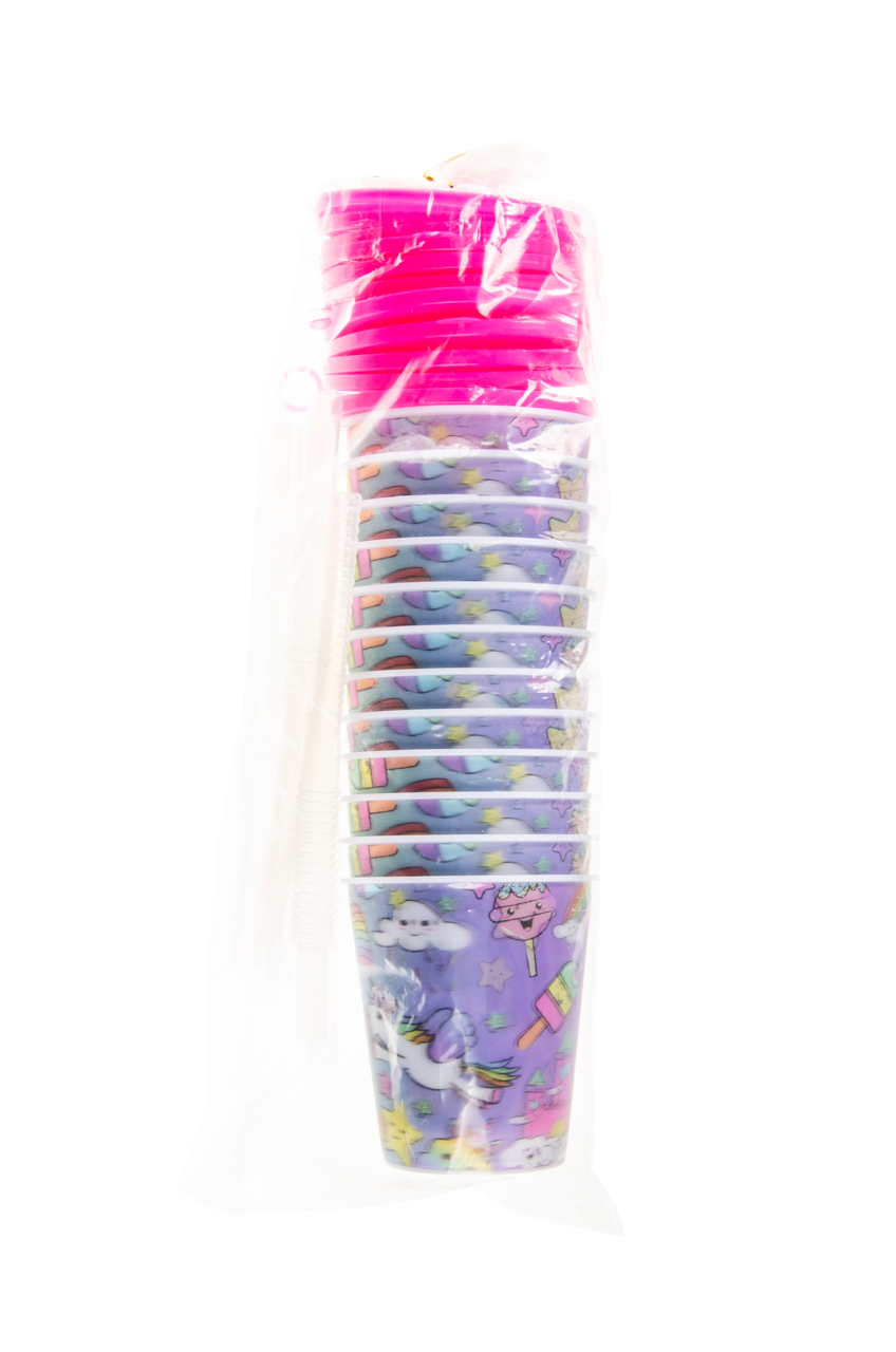 12 Reusable Plastic 3D Cups & Straws - Party Tableware Kids Party Events BBQ - Picture 19 of 26