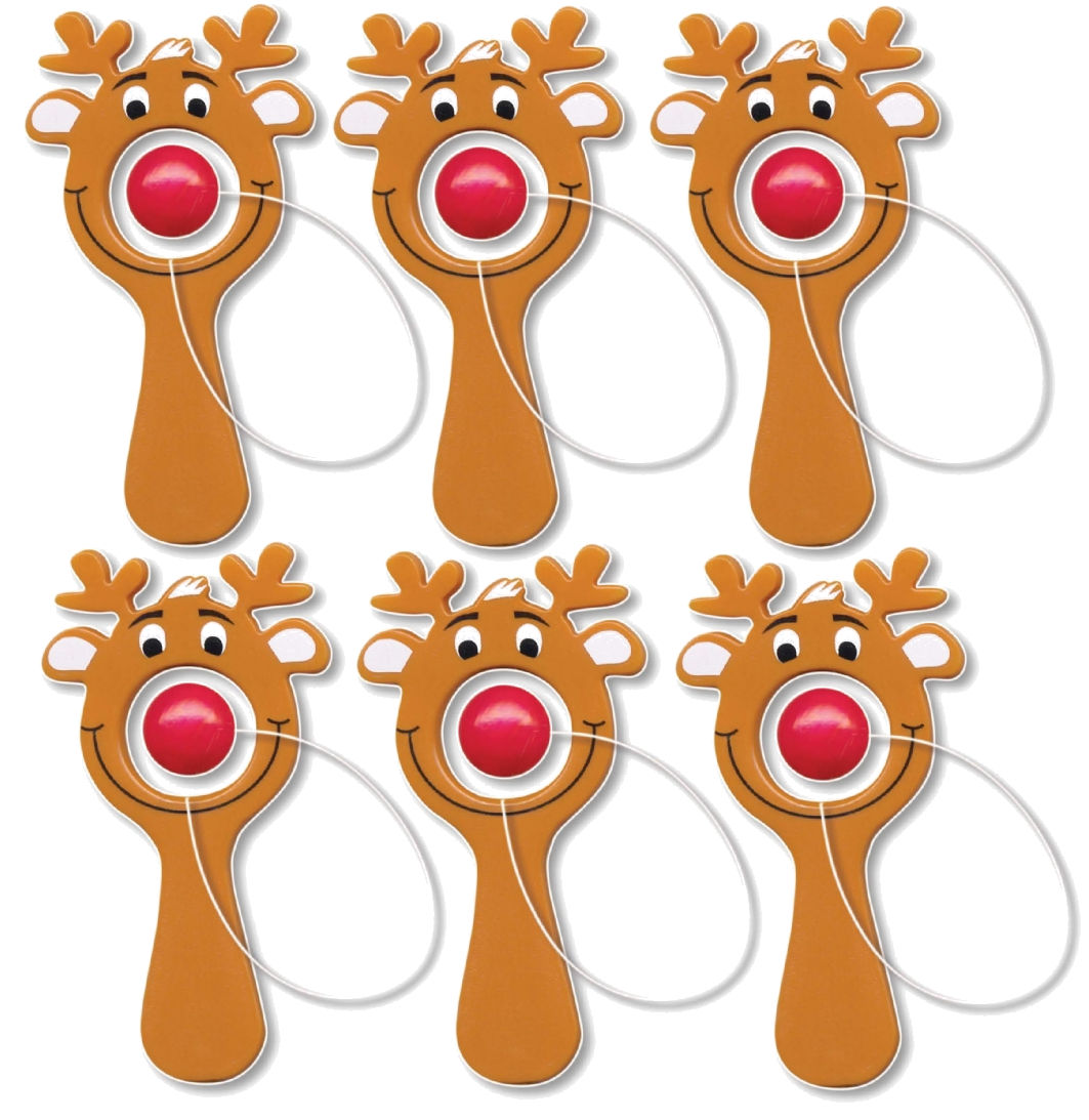 Xmas Fun Mini Reindeer Paddle Bat Ball Game Party Bag Stocking Filler Gift Toy
