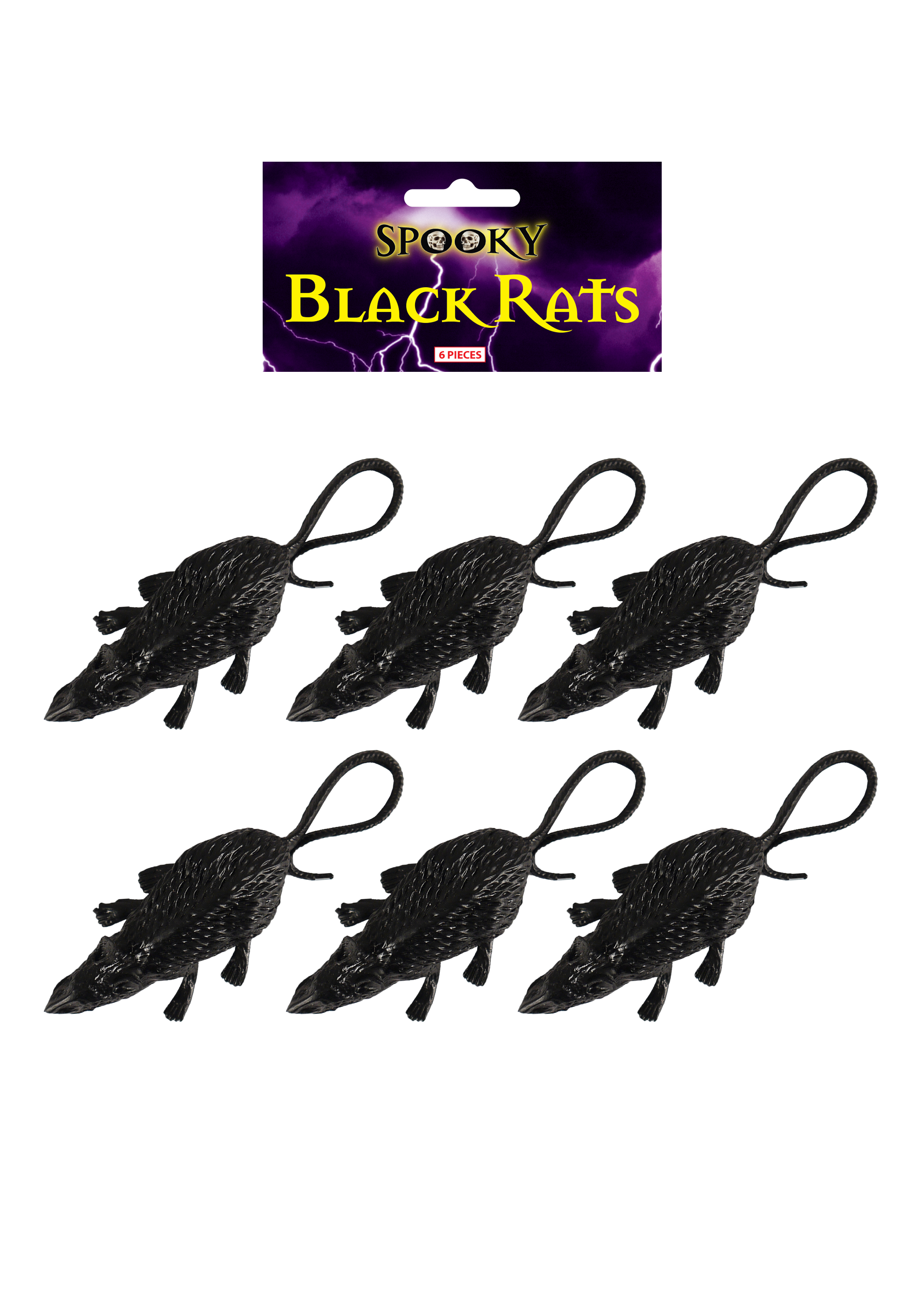 6 Black Plastic Rats - Halloween Toy Loot/Party Bag Fillers Decoration Scare
