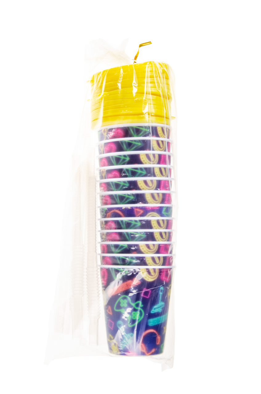 12 Reusable Plastic 3D Cups & Straws - Party Tableware Kids Party Events BBQ - Picture 21 of 26