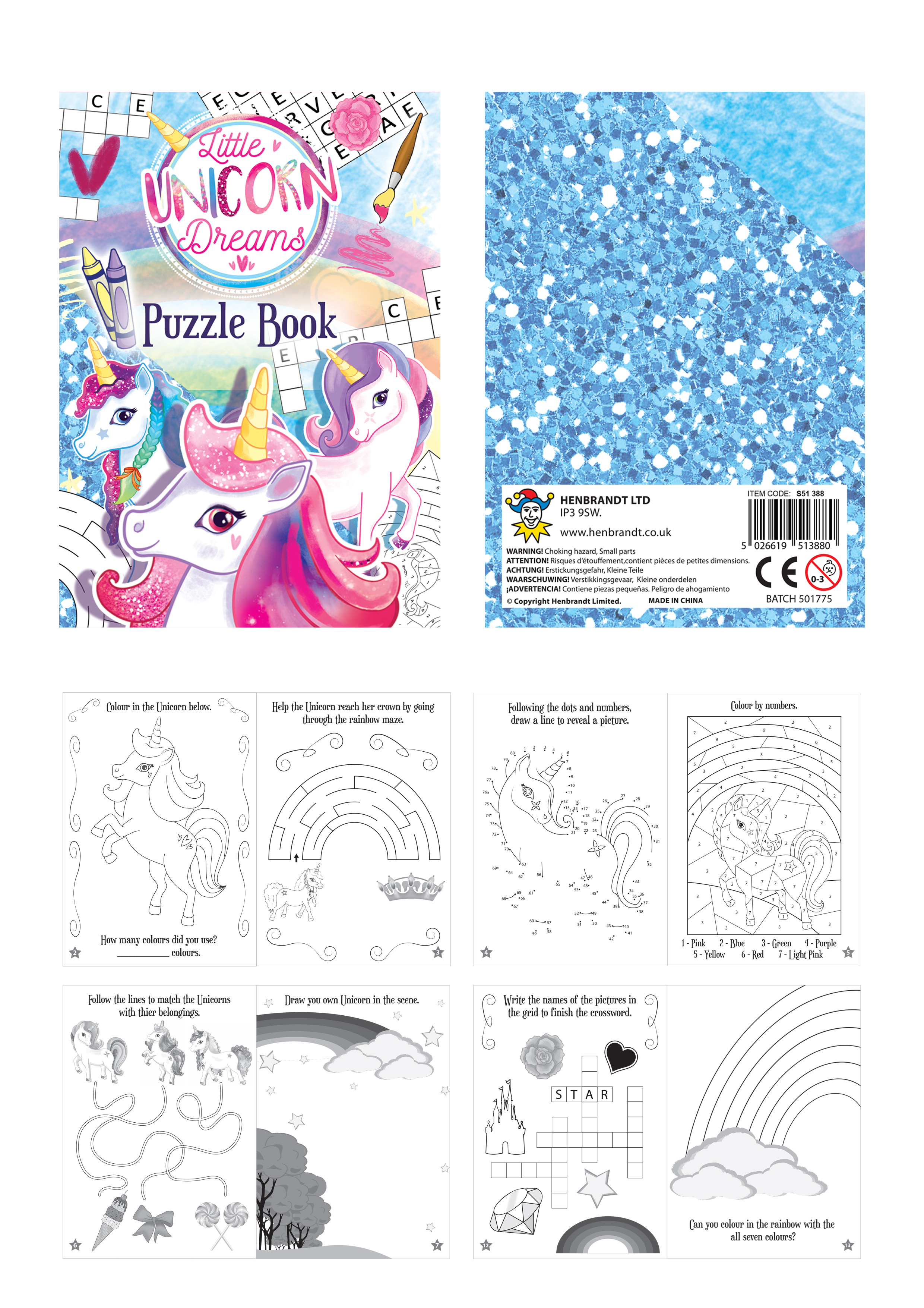 A6 Unicorn Colour Puzzle Book Pinata Toy Loot Party Bag Fillers Wedding Kids
