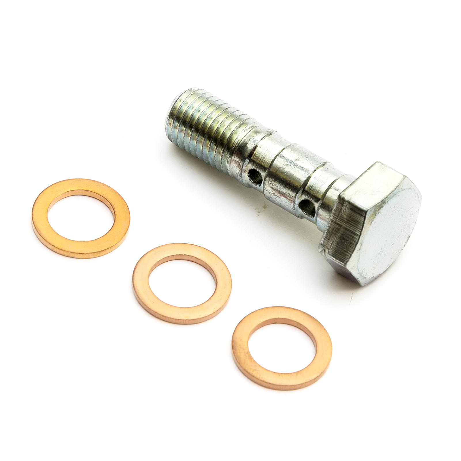 Motorcycle Steel Banjo Bolt Double Twin 2 Hole M10 x 1.25 + 3 Washers