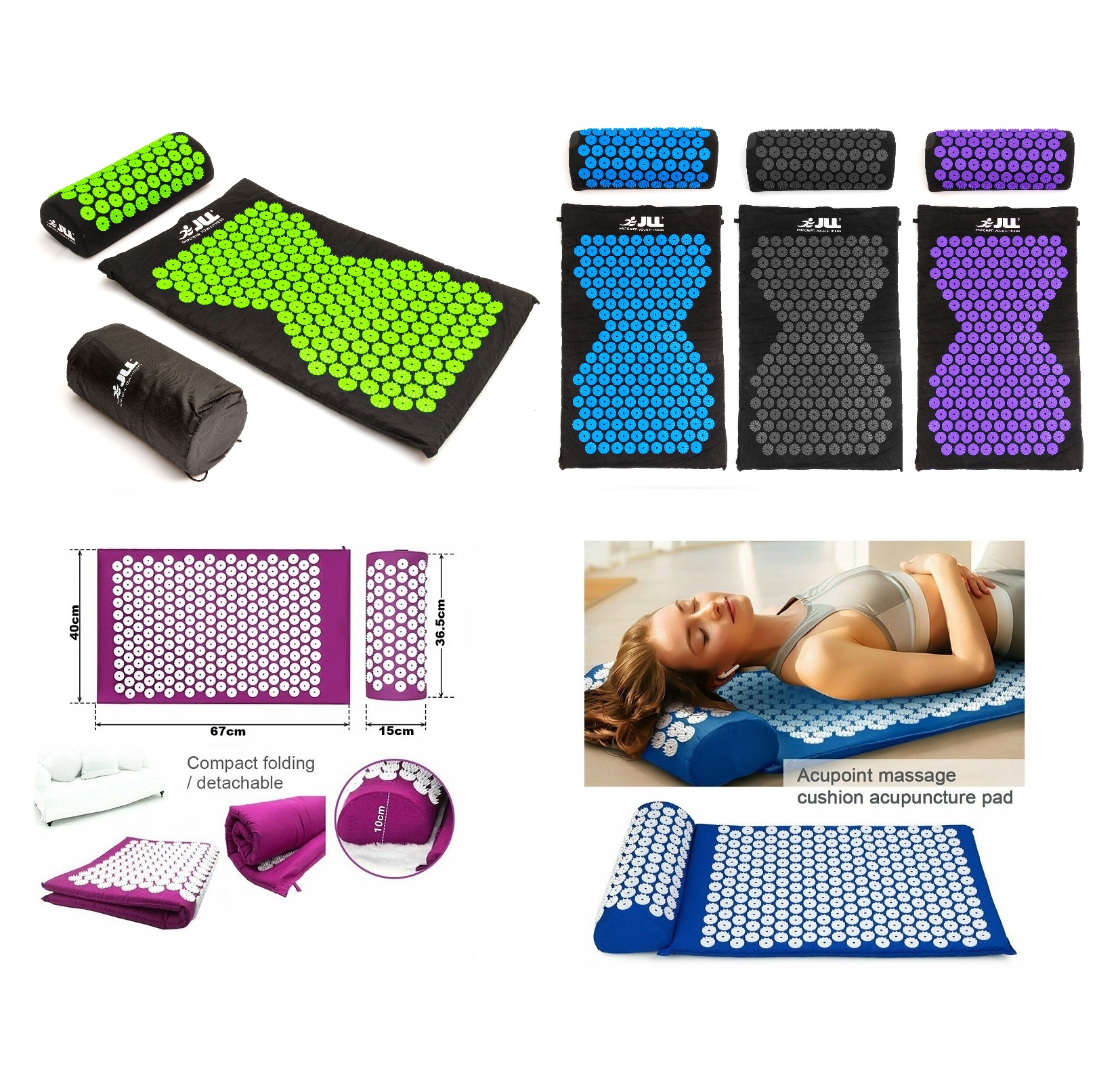 Acupressure Mat Pillow Travel Bag Acupuncture Shakti Yoga Fitness 