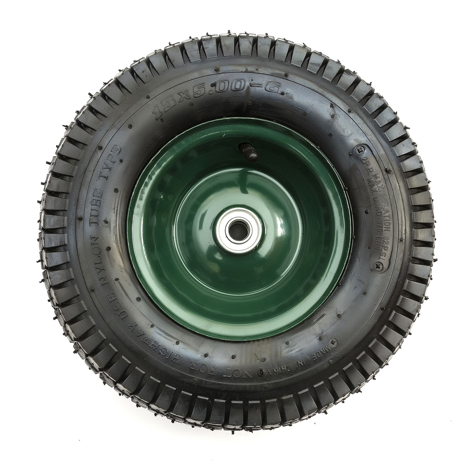 13 Inch 13x5.006 Green Metal Wheel & Tyre Offset Hub Bearings Garden
