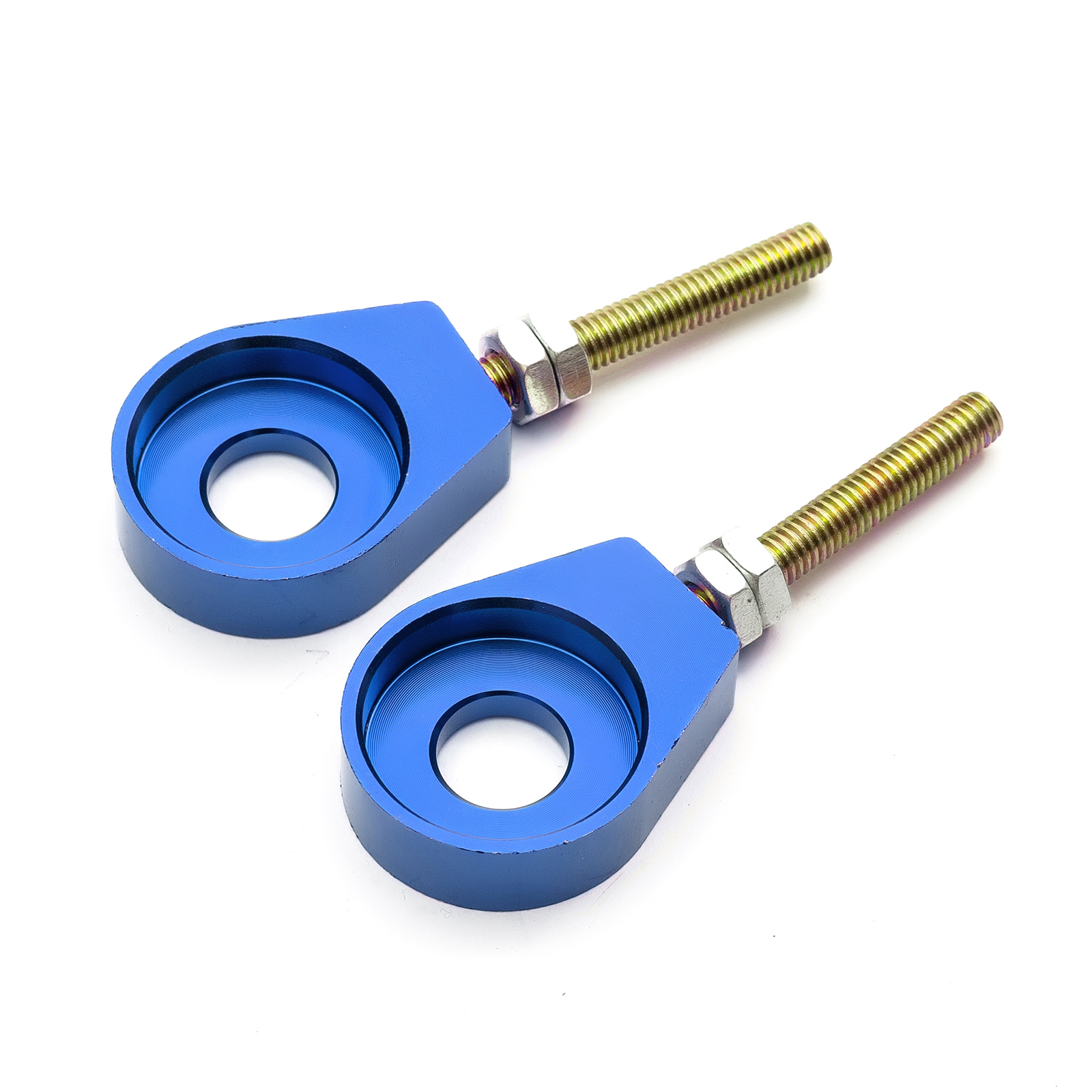 Pit Bike Blue Alloy CNC 15mm Rear Wheel Chain Tensioner Adjusters 110cc