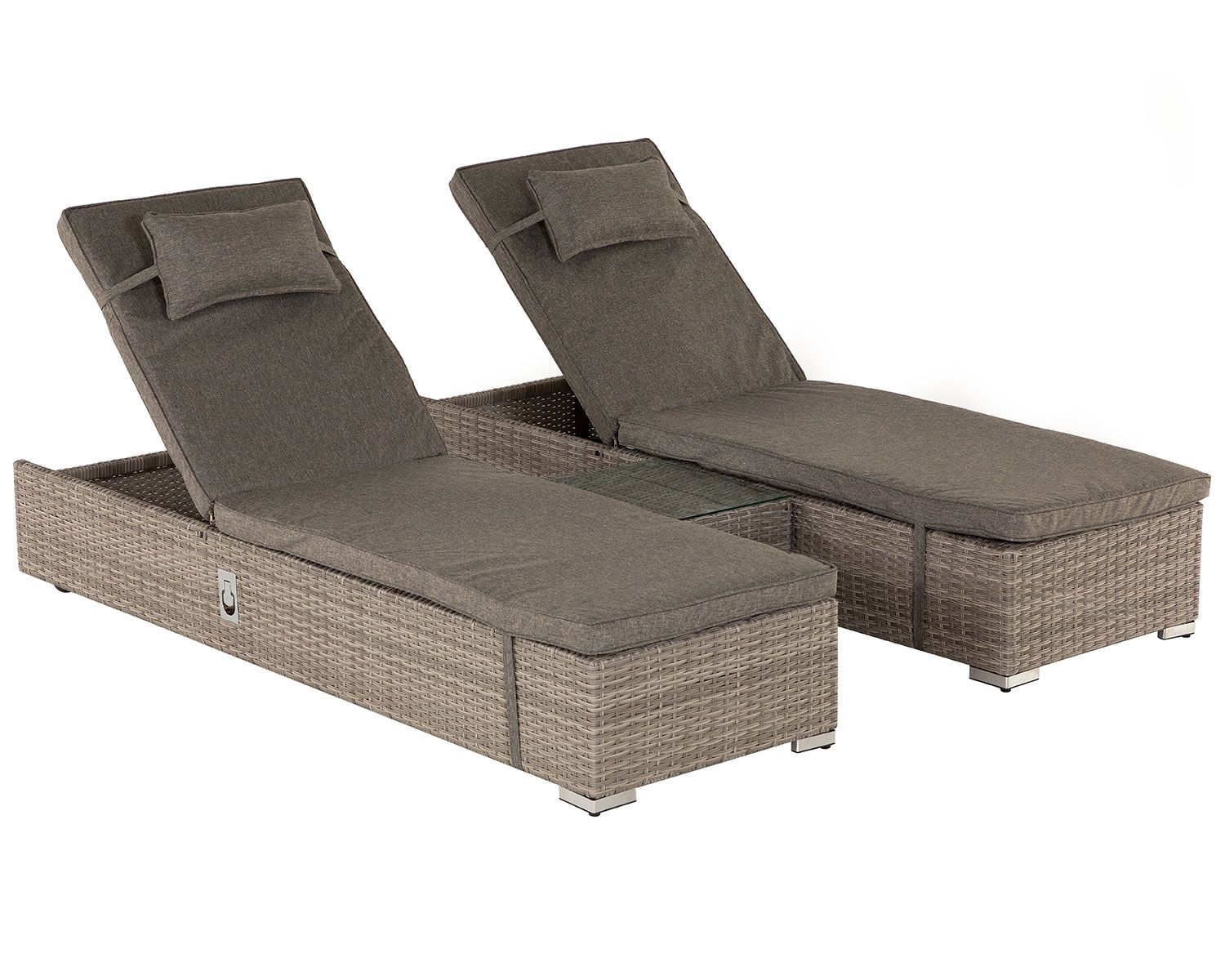 Rattan Garden Sun Lounger Set Grey 3 PC Day Bed Reclining Outdoor ...