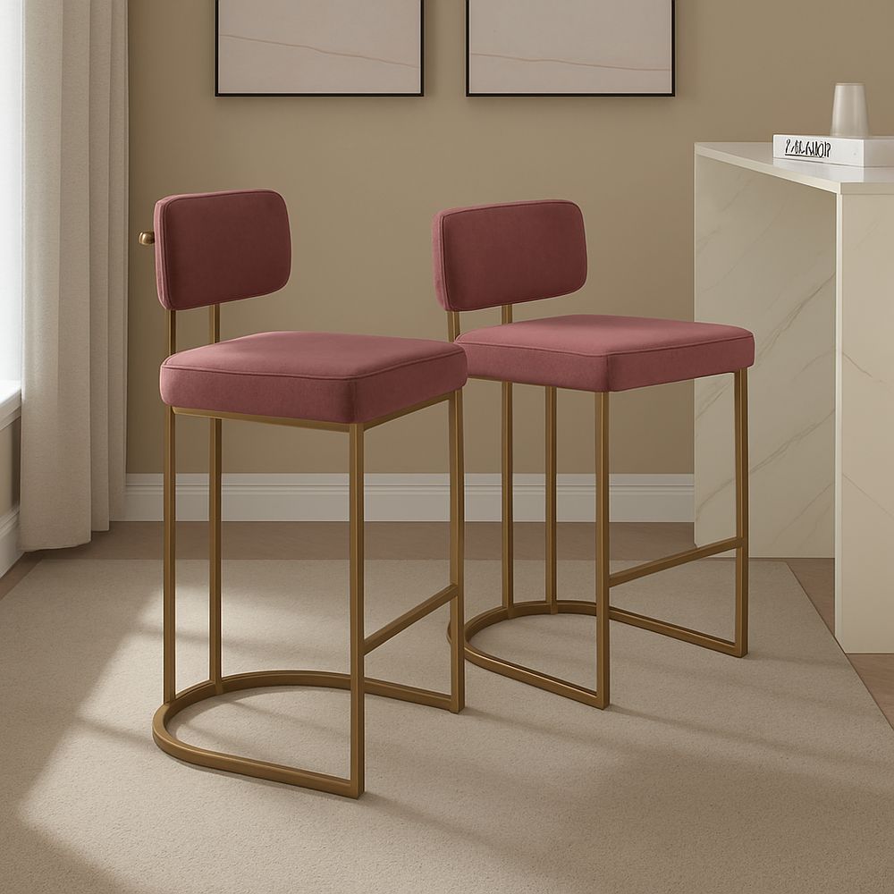 Dusk Mollie Mauve Velvet Bronzed Metal Set of Barstools RRP
