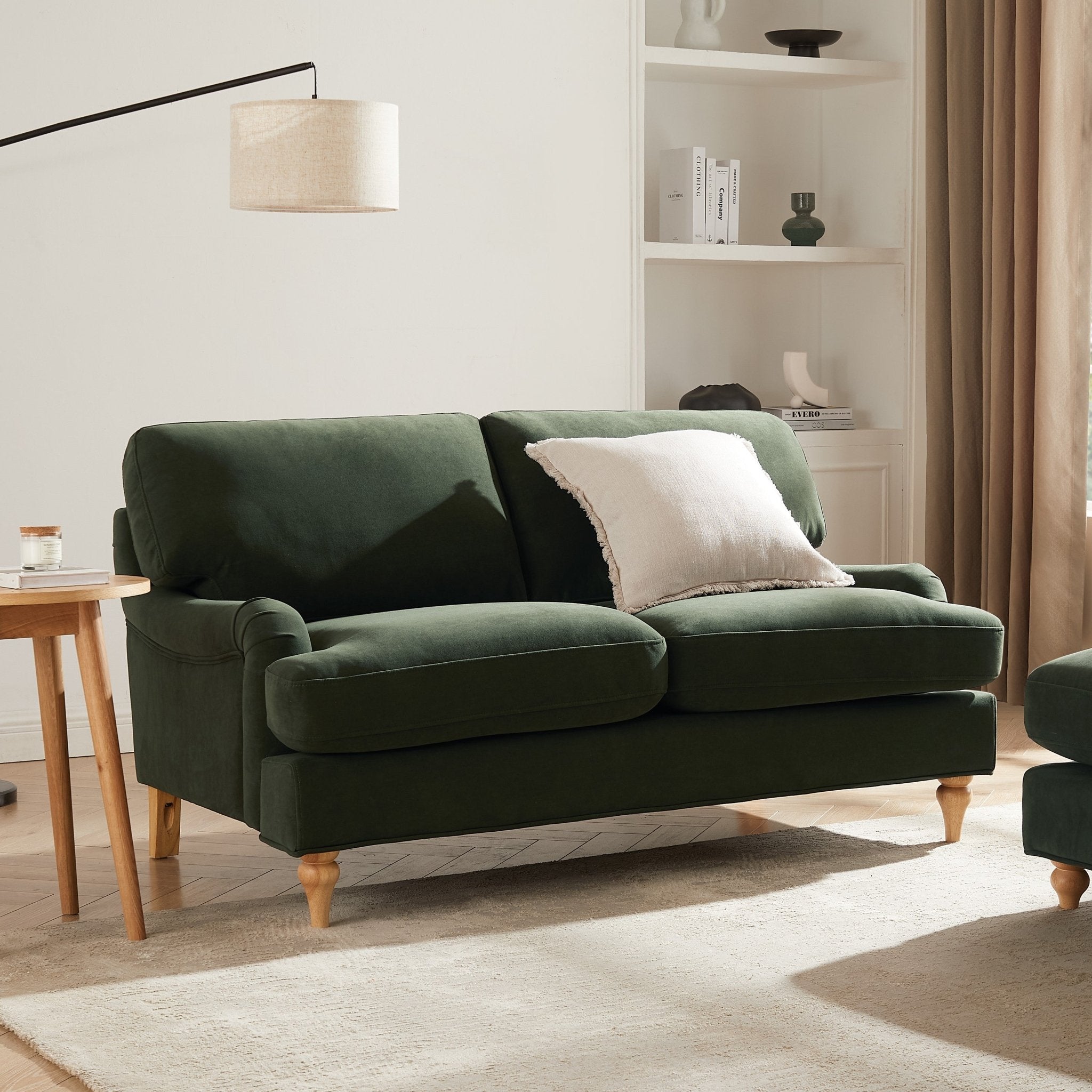 Dusk Hampshire Dark Olive Green Matte Velvet & Oak 2 Seater Sofa