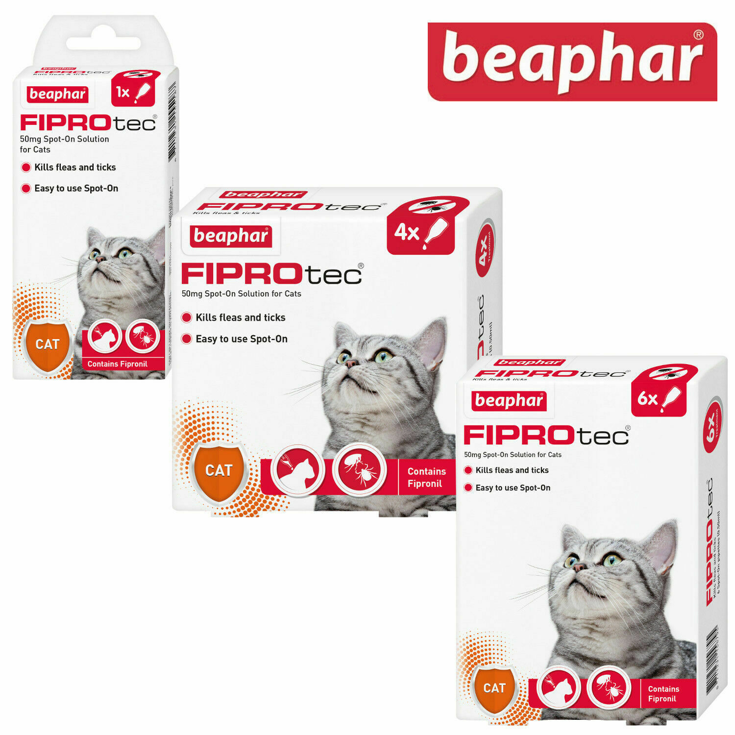 Beaphar Fiprotec Spot On Flea / Tick Treatment Solution for Cats Packs