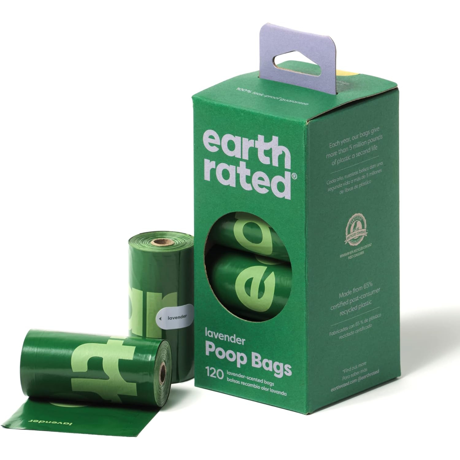 Earth Rated Dog Puppy Poo Bags Poop Waste Refill Roll Lavender Scented Dispenser