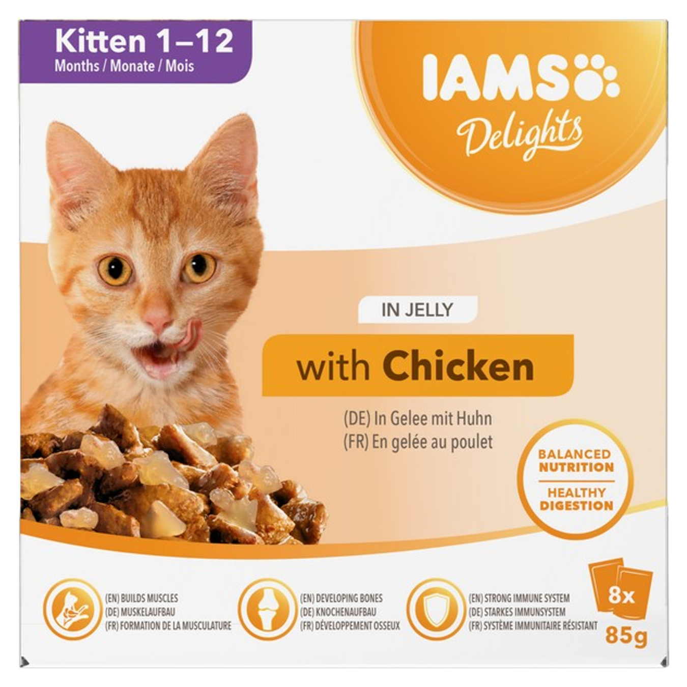 Iams Kitten Delight Chicken Jelly 8 x 85g Cat Food Pouches for