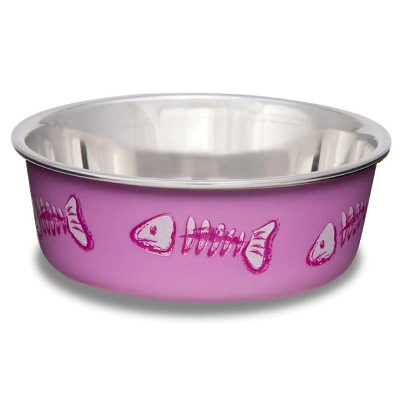 Cat Bowls Loving Pets Bella Bowls Fish Skeleton Stainless Steel Rubber Base - Picture 4 of 4