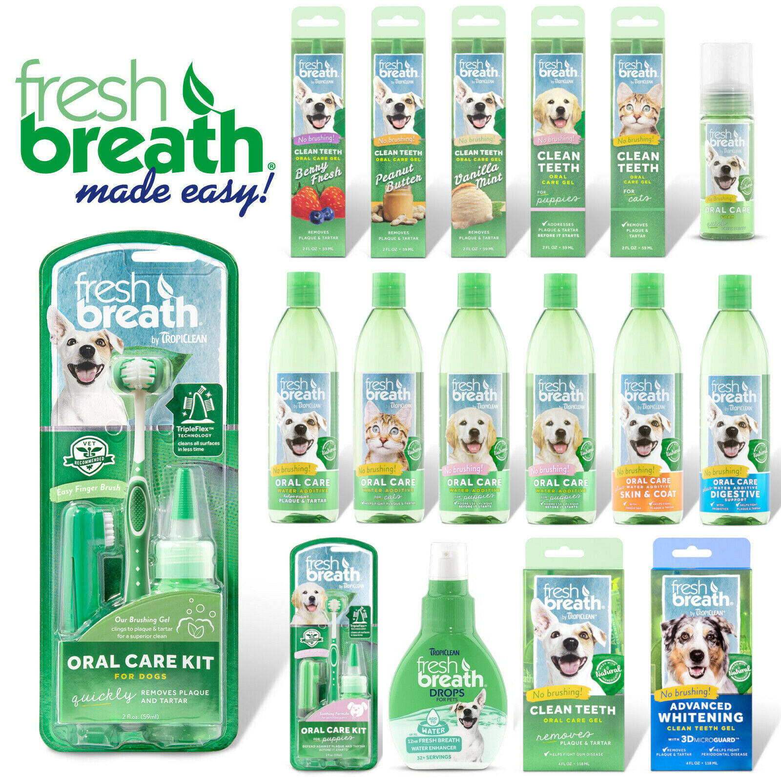 Tropiclean Fresh Breath Dog & Puppy Dental Kits Oral Care Gel Foam Toothbrush eBay