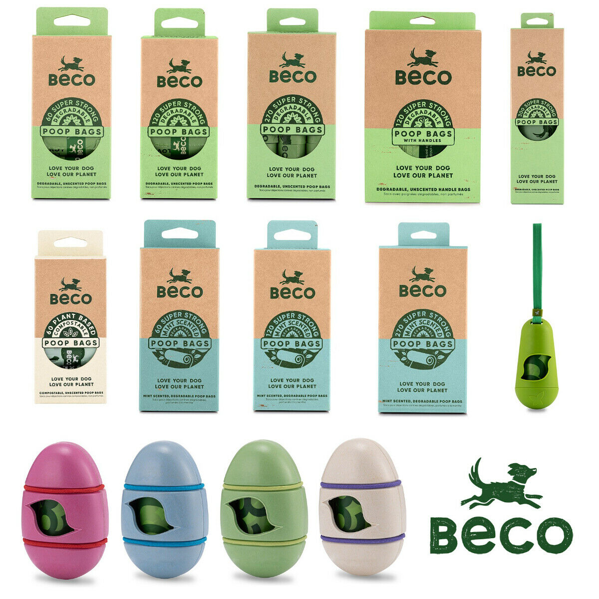 Beco Dog Poop Poo Bags Dispensers Mint Scented Unscented Compostable